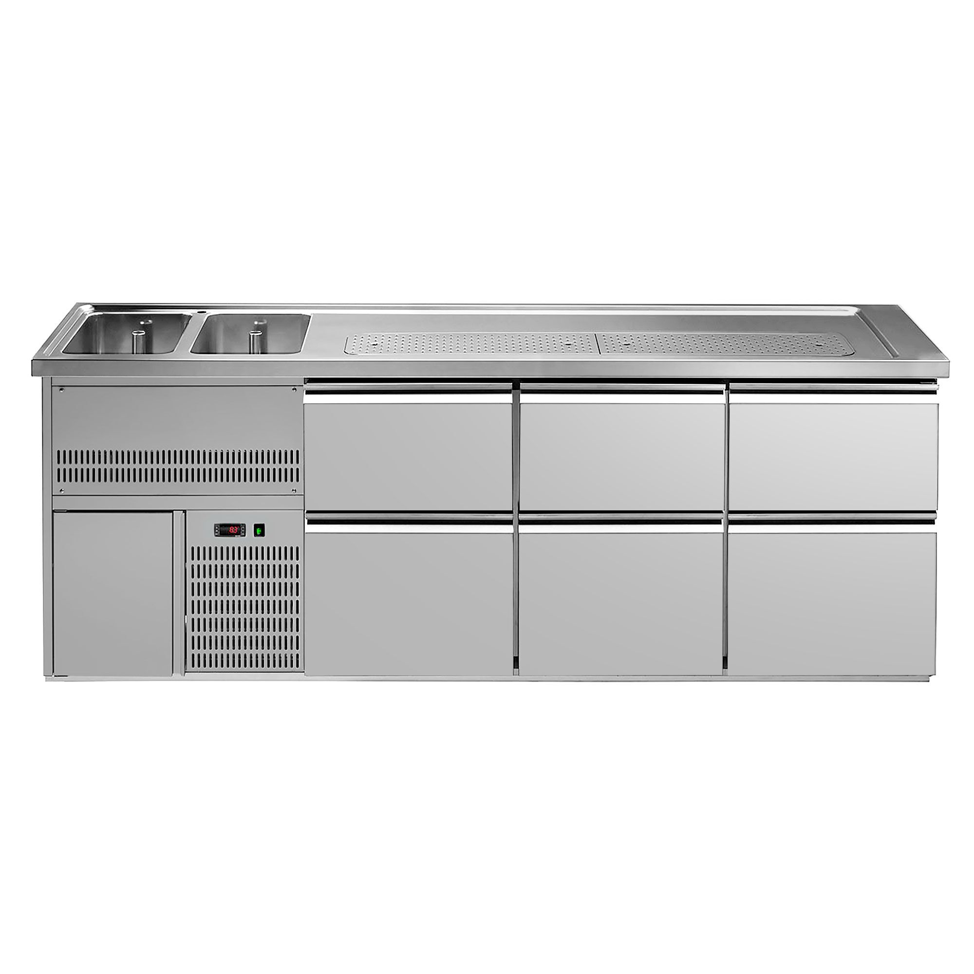 Comptoir de bar réfrigéré PREMIUM PLUS - 2500x700mm - 6 tiroirs