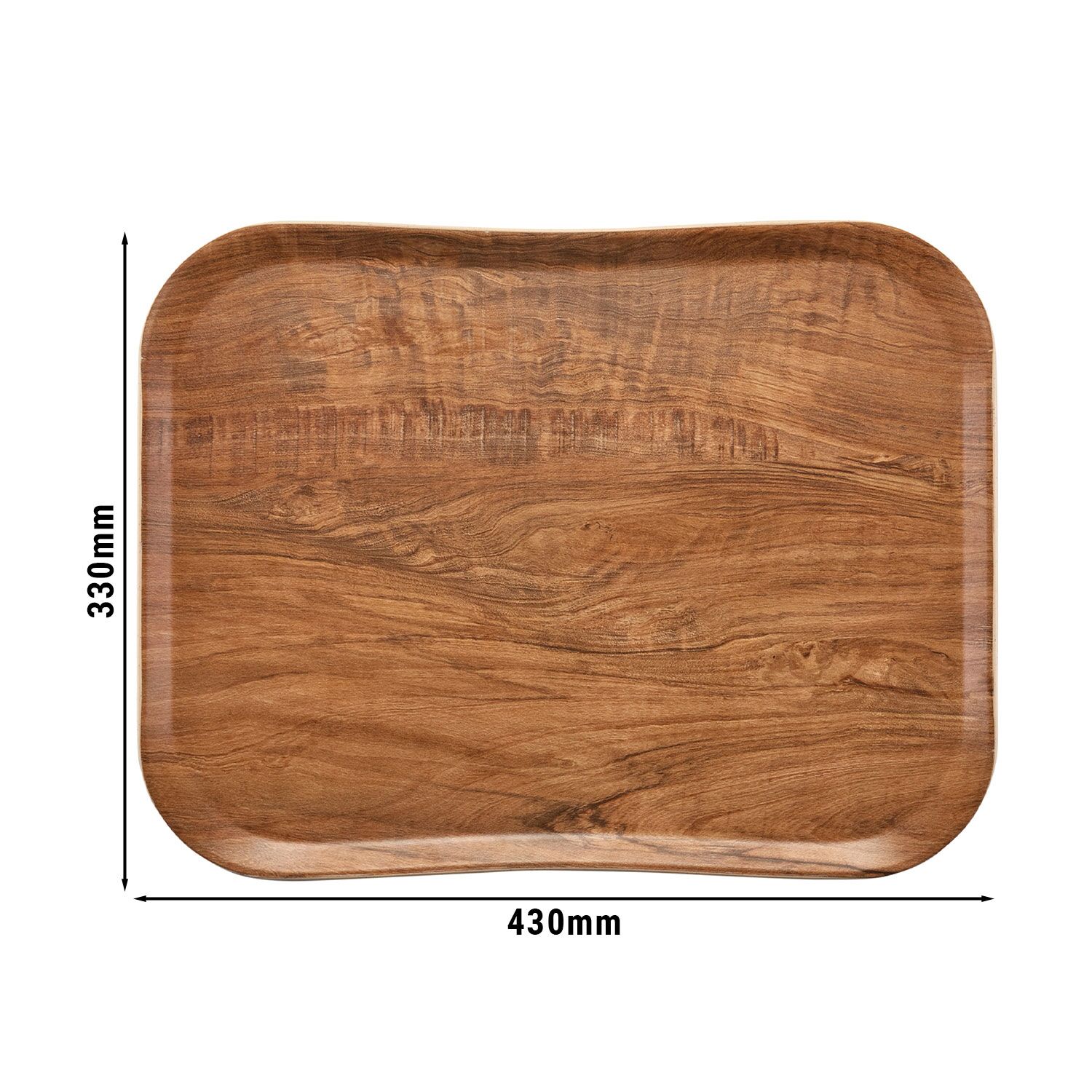 (12 pieces) CAMBRO | CENTURY™ Fibreglass Serving Tray – Olive Brown Wood Effect – 430×330 mm – Dishwasher safe