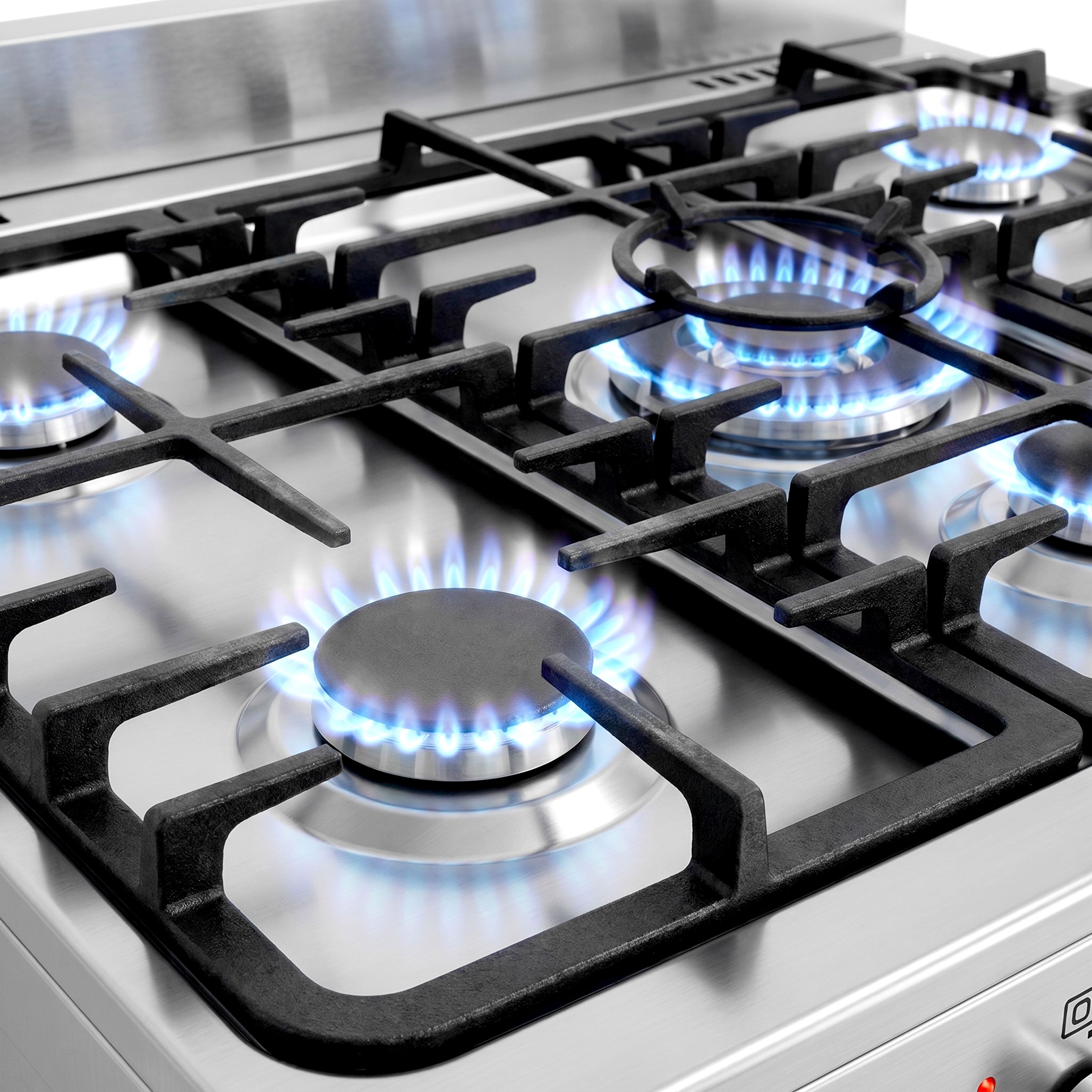 Gáztűzhely – 13,45 kW – 5 égő – elektromos sütővel – 3,23 kW és légáramlásos elszívóval