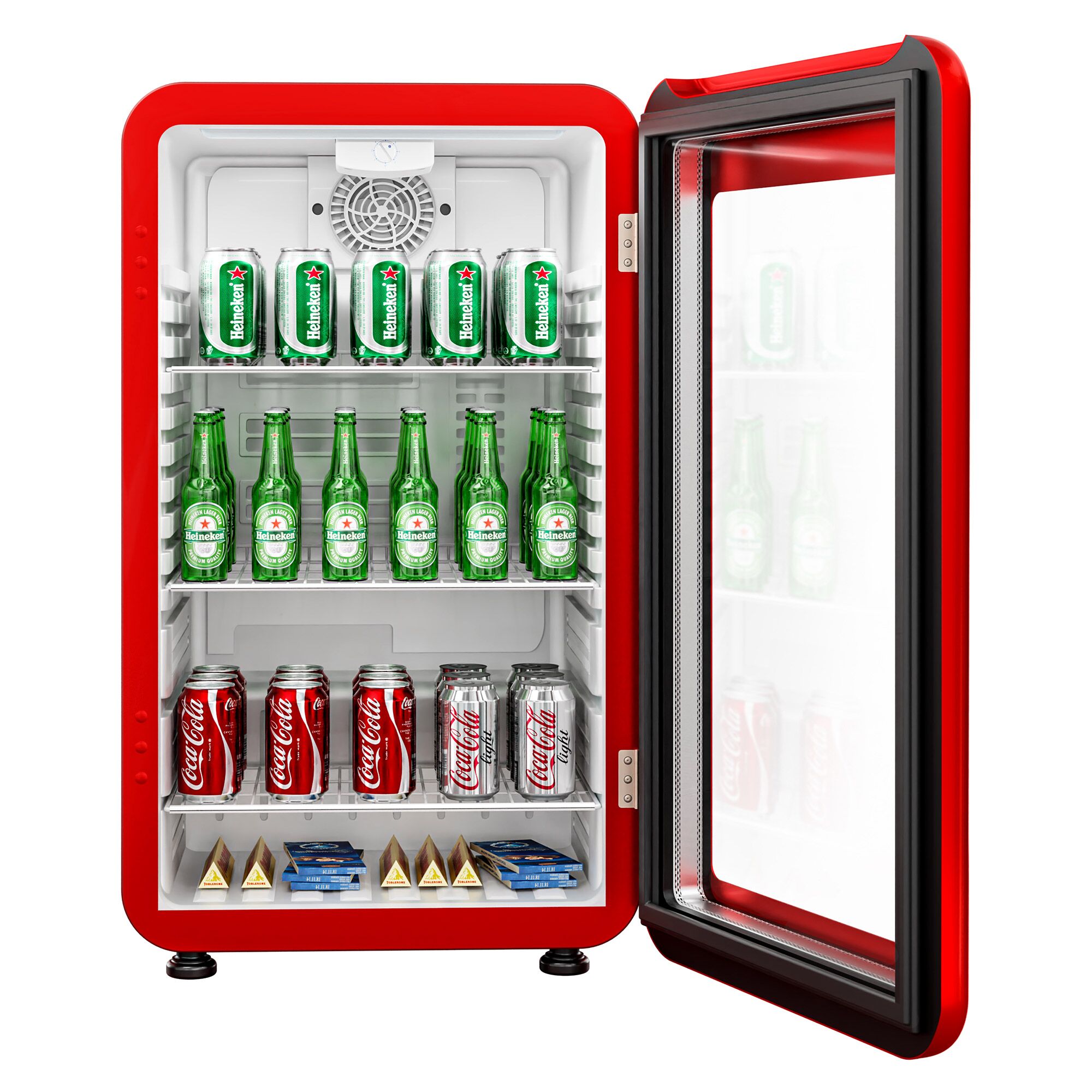 Minibar - 495mm - 113L - avec 1 porte en verre - Rouge - double vitrage, porte réversible
