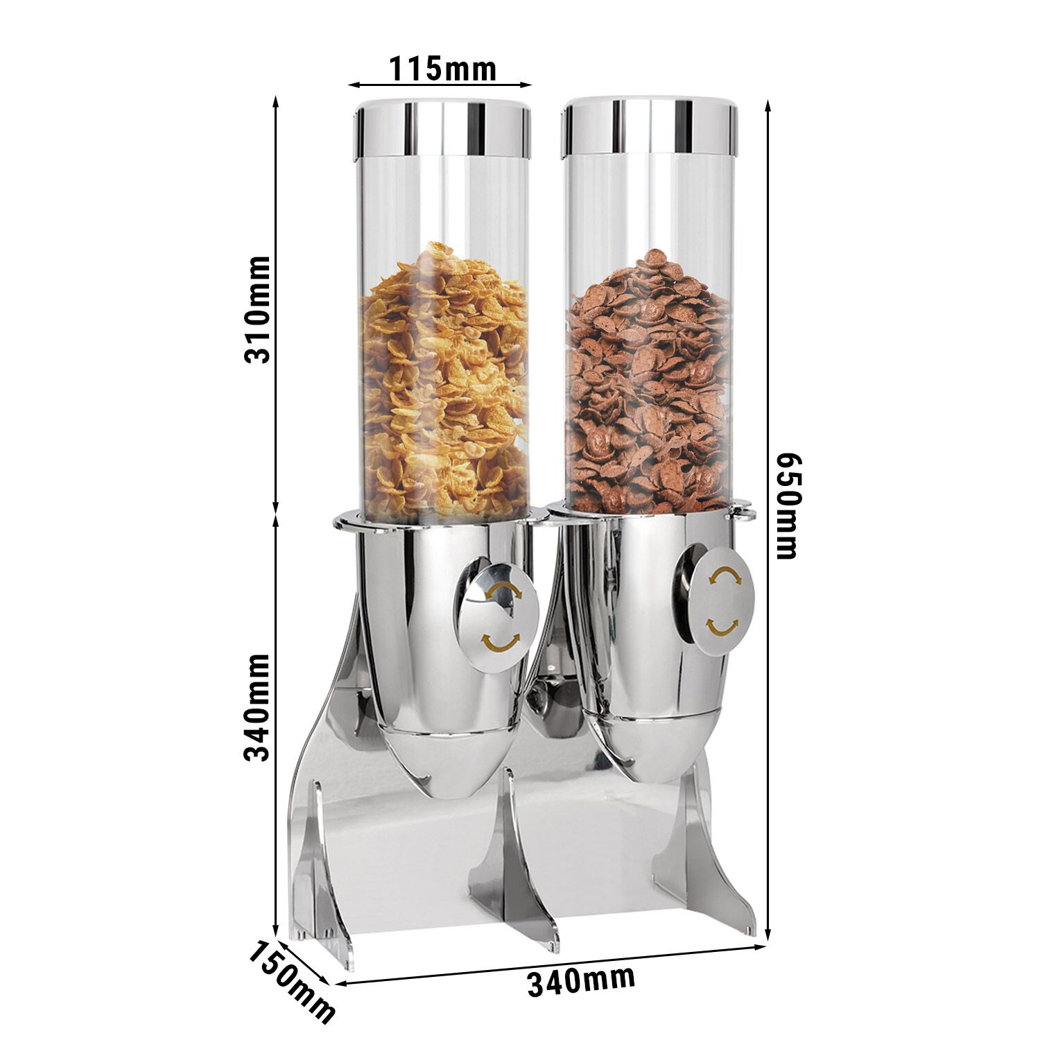 Distributeur de céréales - double - Ø 115 mm - Chrome - distribution rotative