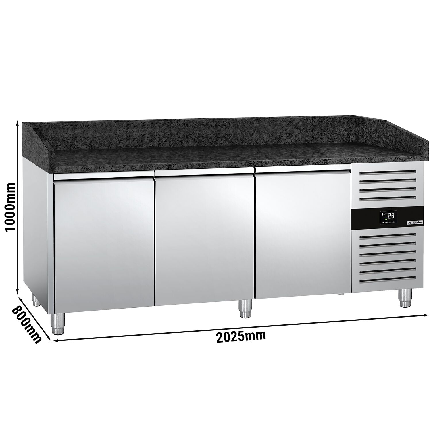 Pizzapult PREMIUM - 2000x800 mm - 3 ajtó - gránit munkalappal