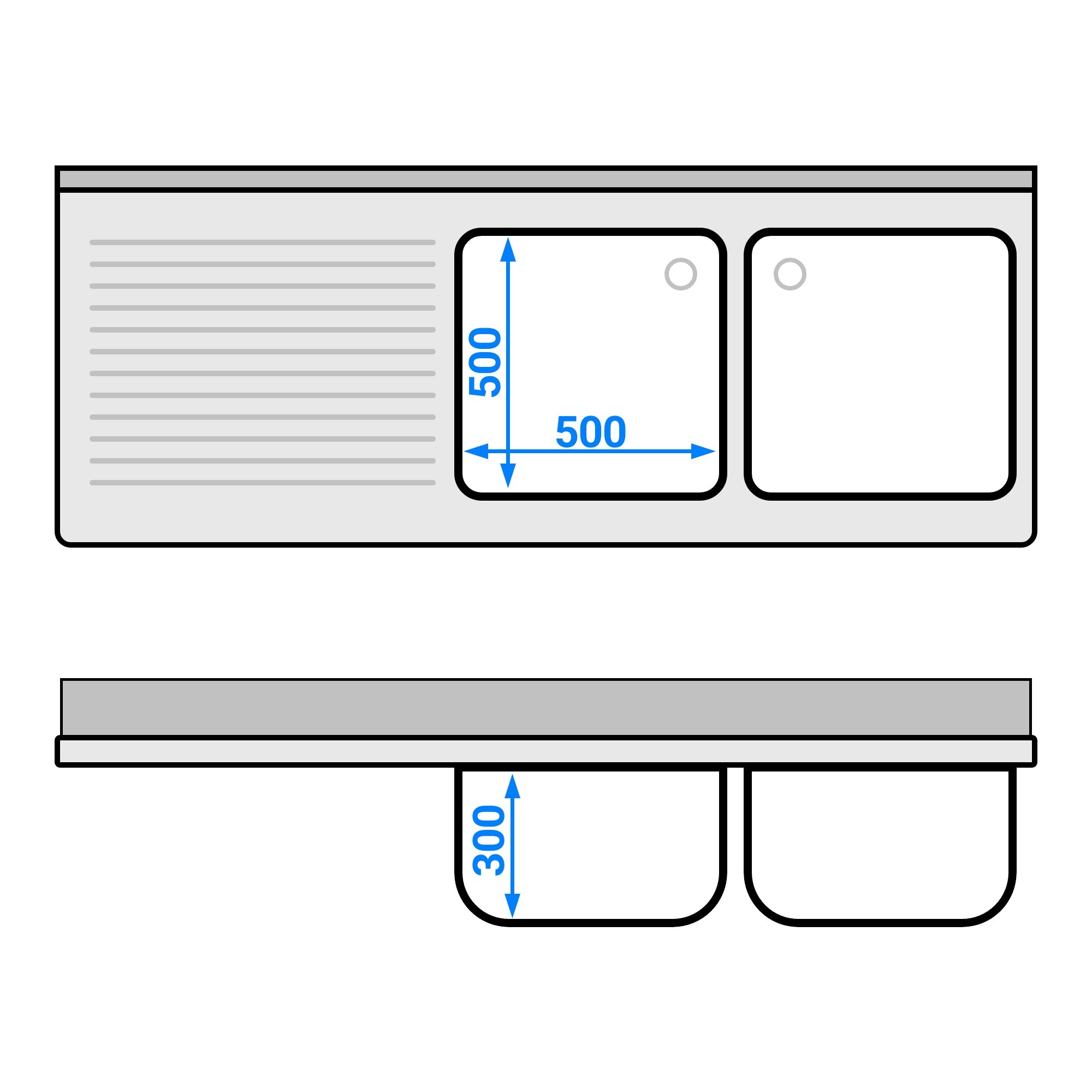 Meuble évier ECO - 1800 x 700 mm - avec 2 bacs à droite