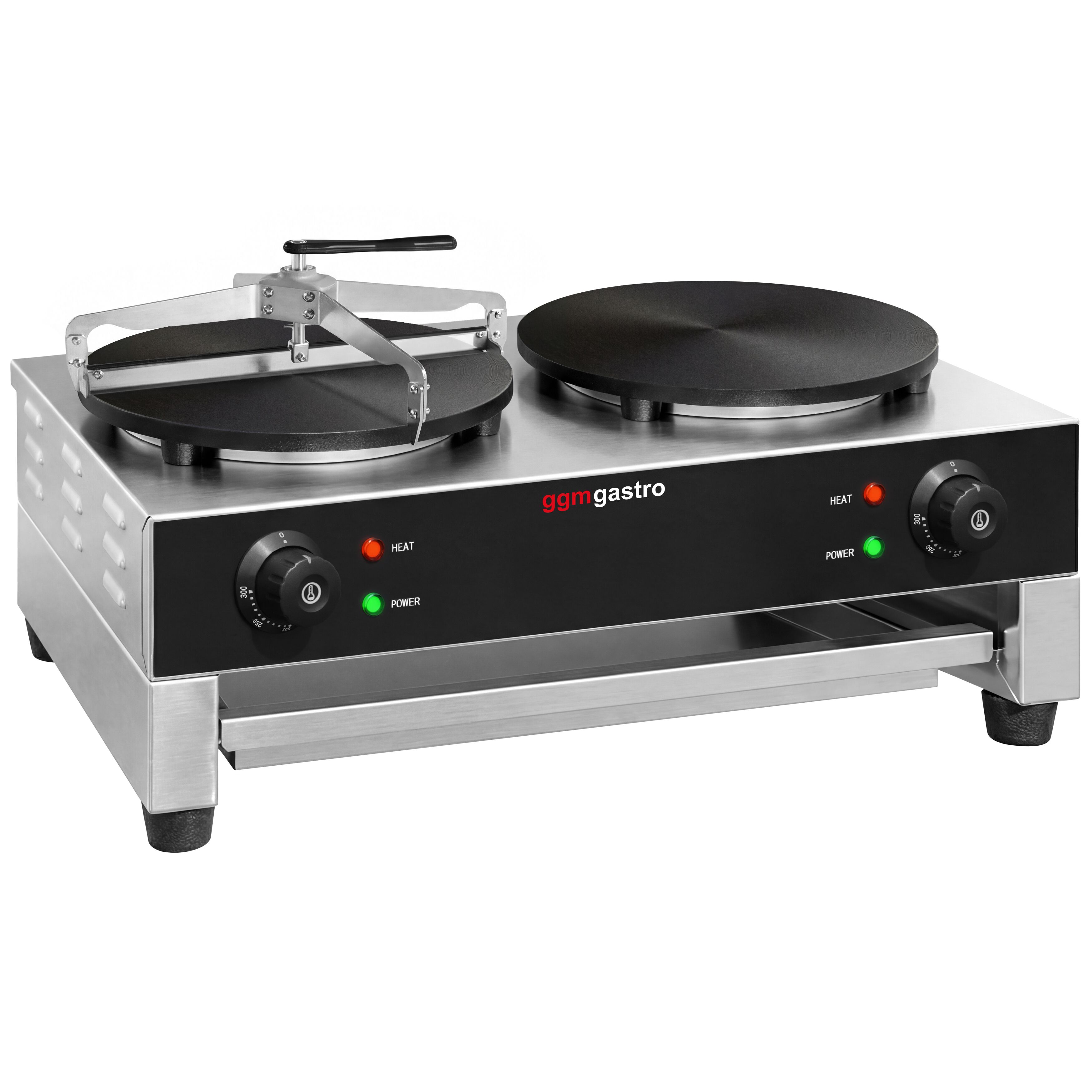 Crêpière professionnelle - Thermostat réglable - Double - Ø 400mm incl. râteau à crêpes