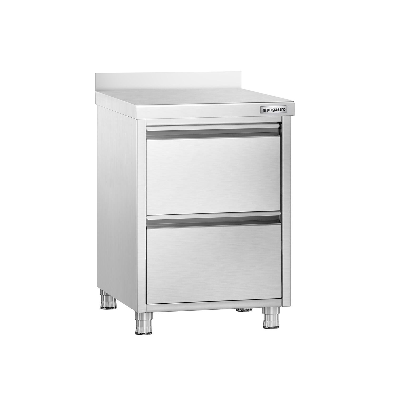 Meuble bas à tiroirs PREMIUM - Acier inoxydable - avec 2 tiroirs & dosseret 100mm - 500x700mm
