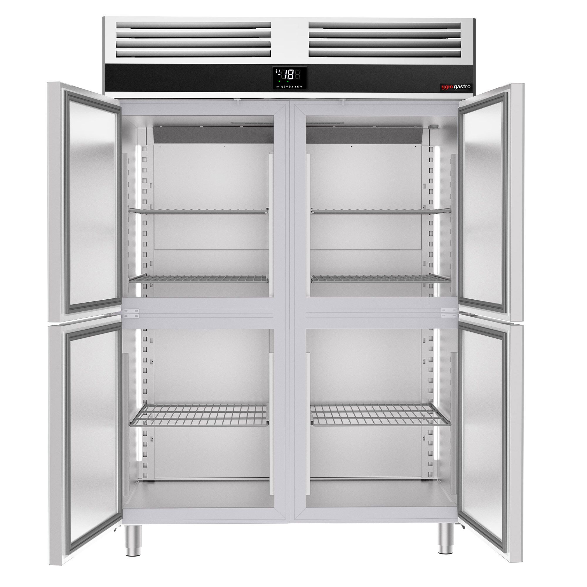 Armoire réfrigérée vitrée négative Inox AISI 430 PREMIUM - GN 2/1 - 1400 L - avec 4 demi-portes