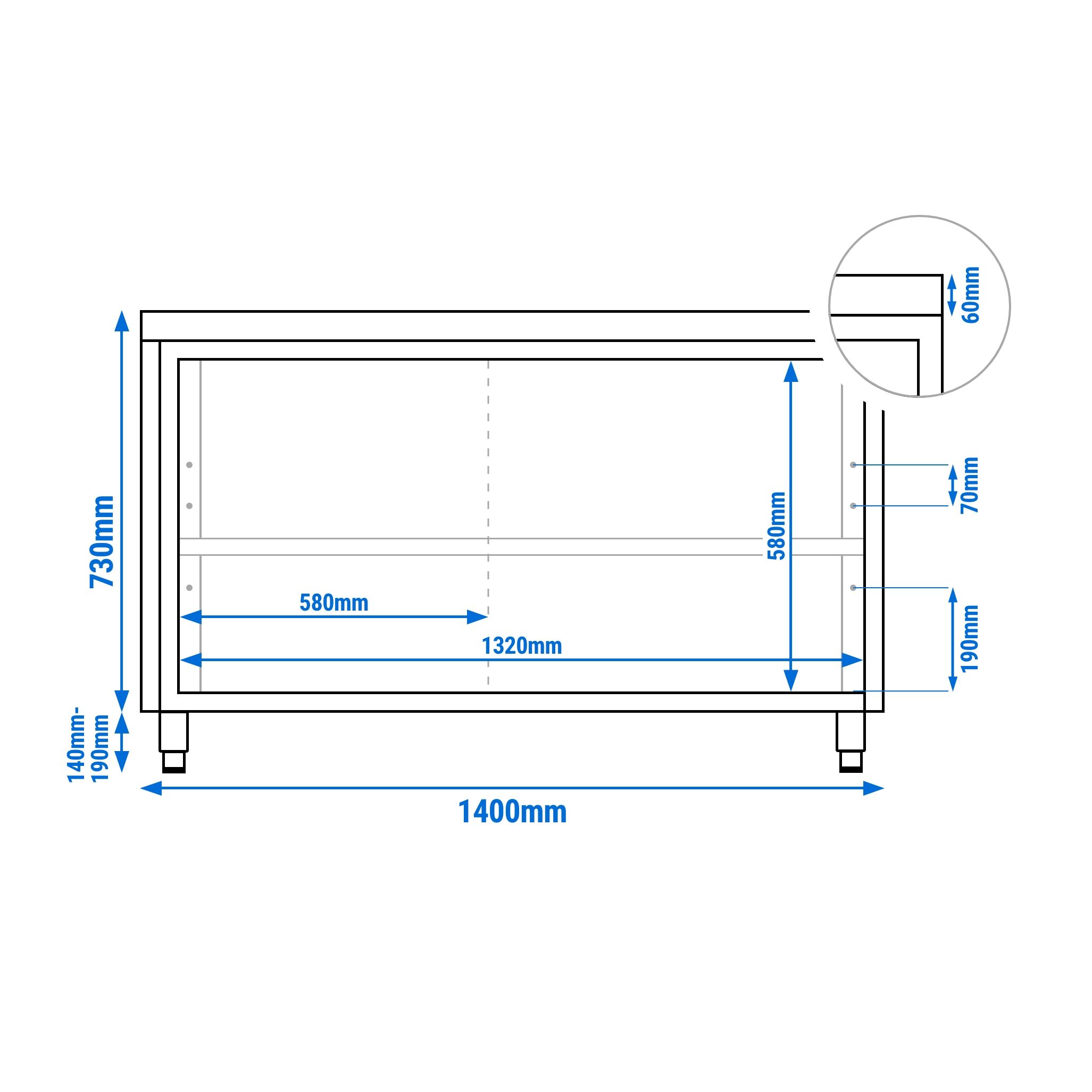 Table armoire en acier inoxydable PREMIUM - 1400x800mm - avec portes coulissantes