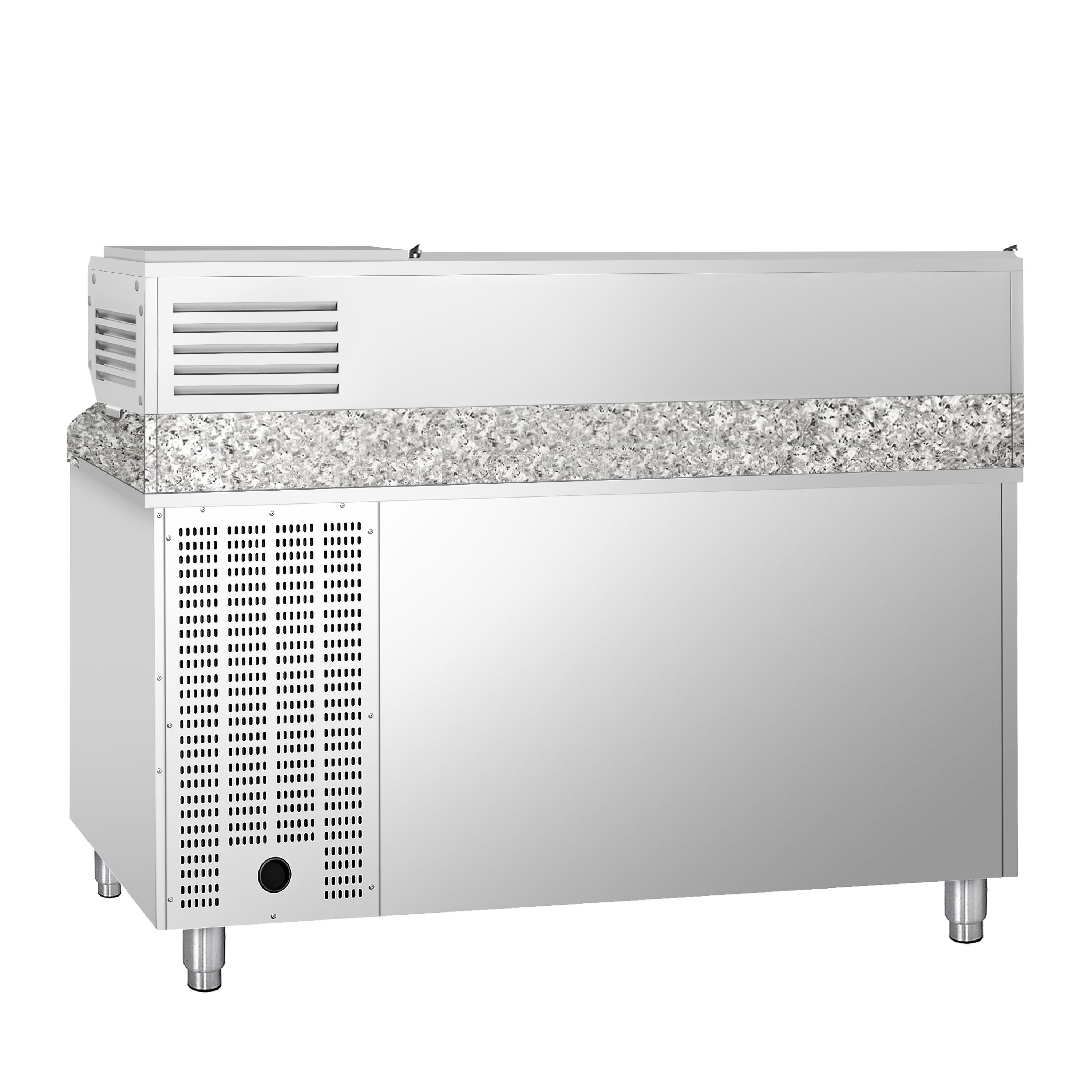 Table réfrigérée à pizza PREMIUM - 1500 x 800 mm - avec 1 porte et 7 tiroirs - incl. vitrine réfrigérée - 6 x GN 1/3