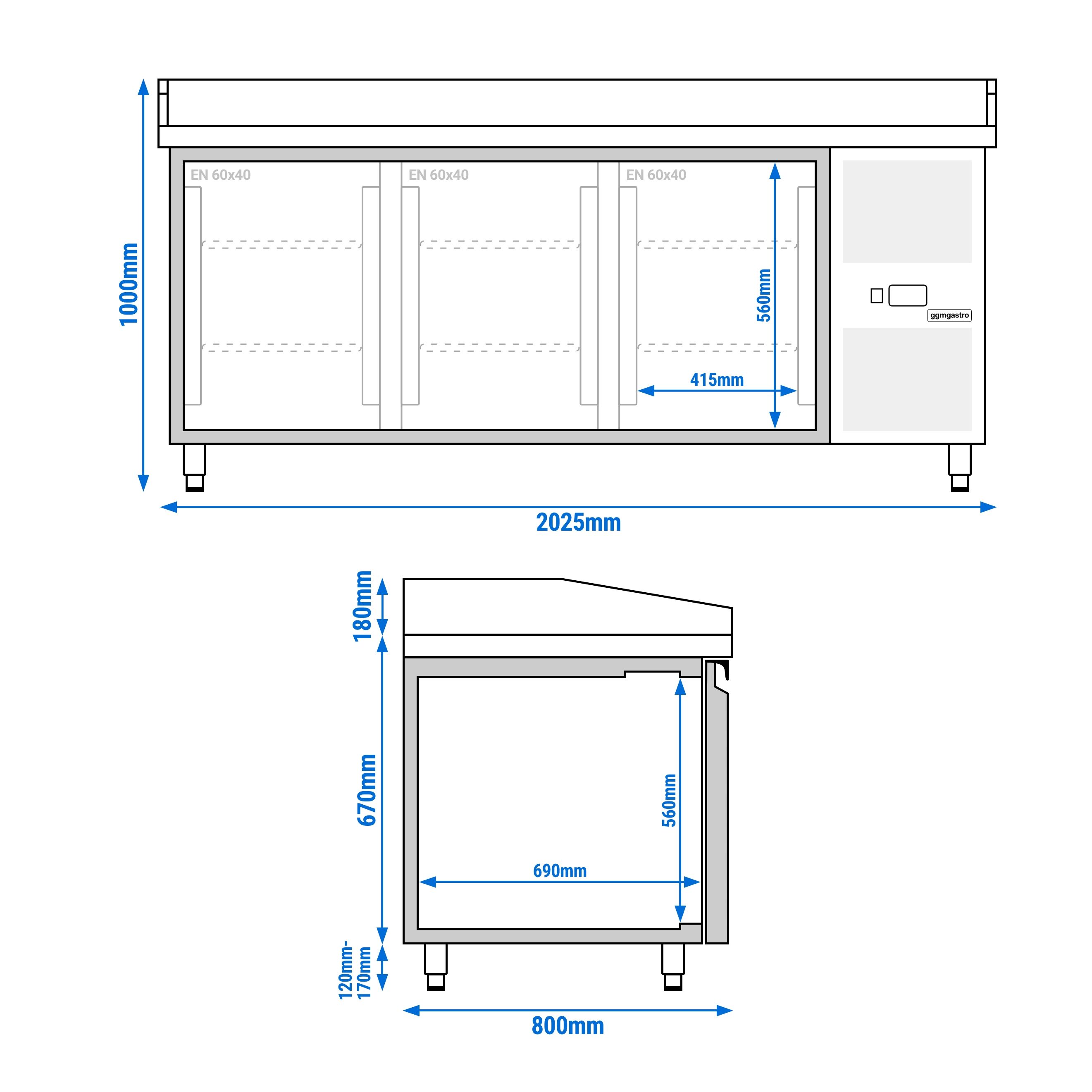 Pizzapult PREMIUM - 2000x800 mm - 3 ajtó - gránit munkalappal