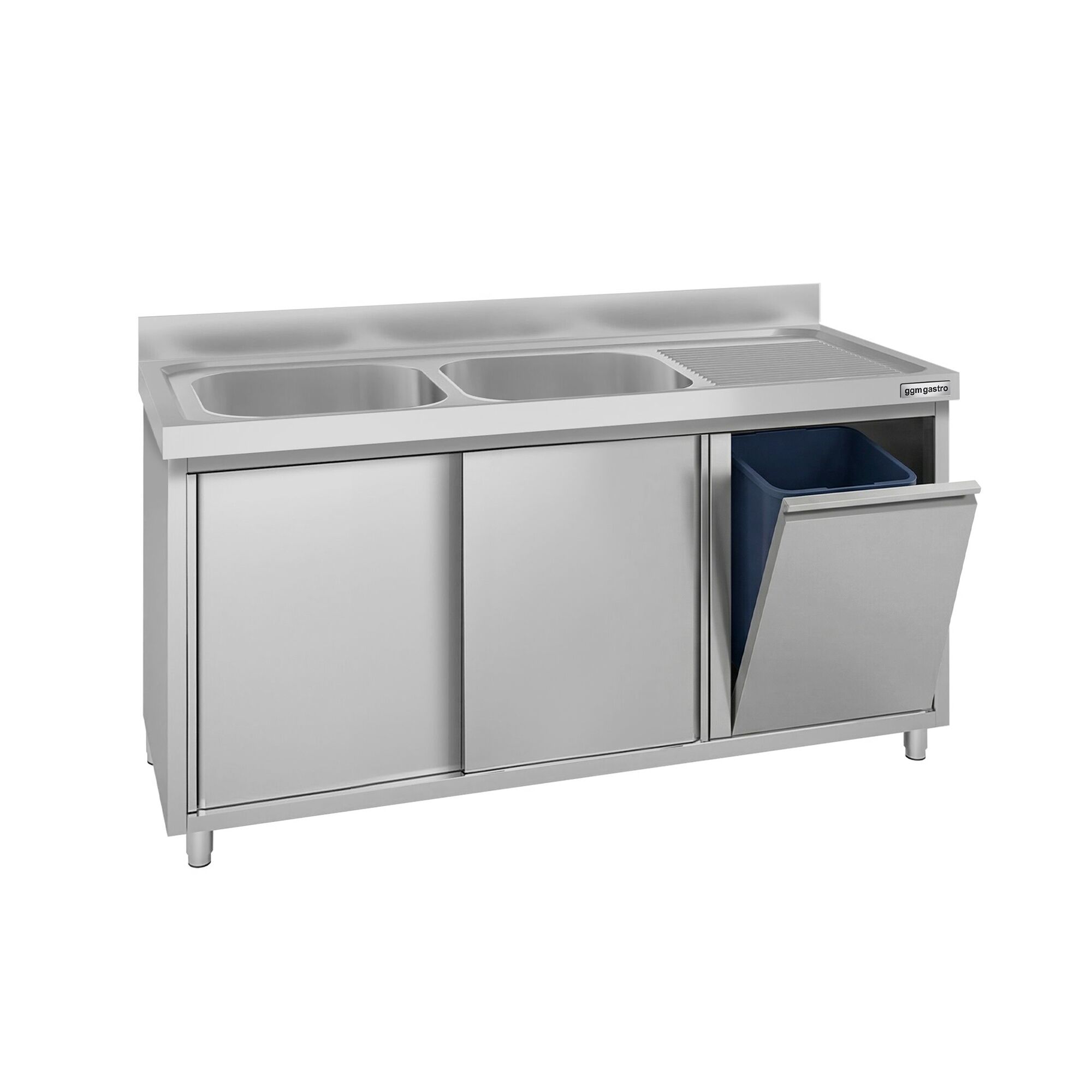 Meuble évier ECO - 1400 x 600 mm - avec poubelle & 2 bacs à gauche