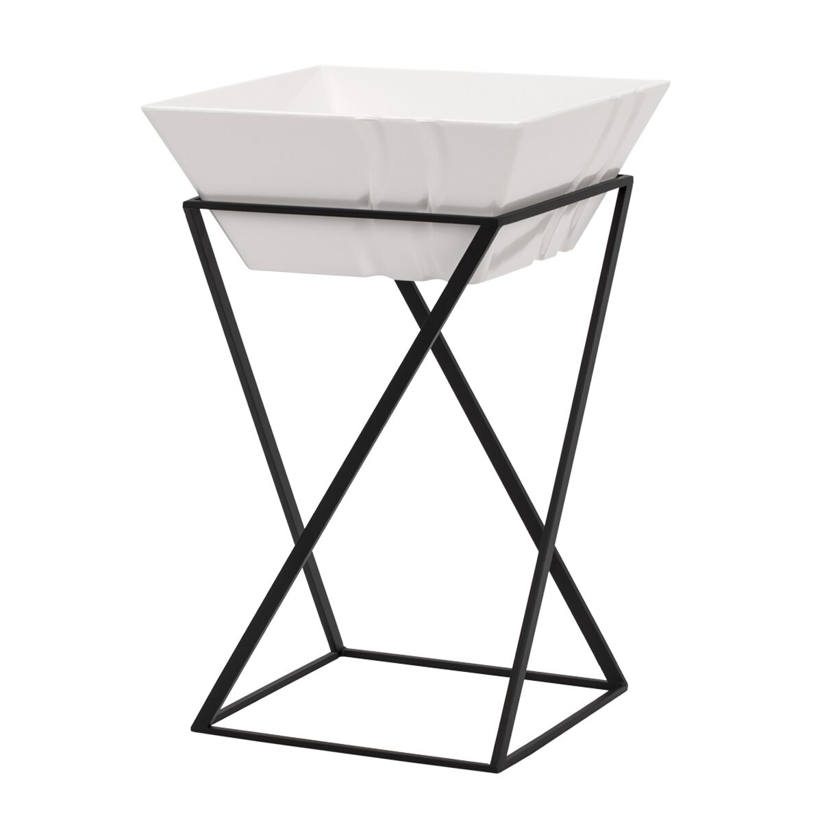 Stalak za poslastice - nehrđajući čelik (inox), PLEXI; crno (prah-lakirano) - Kvadratni - 200x200 mm - Visina: 475 mm - uklj. 1 posuda od melamina