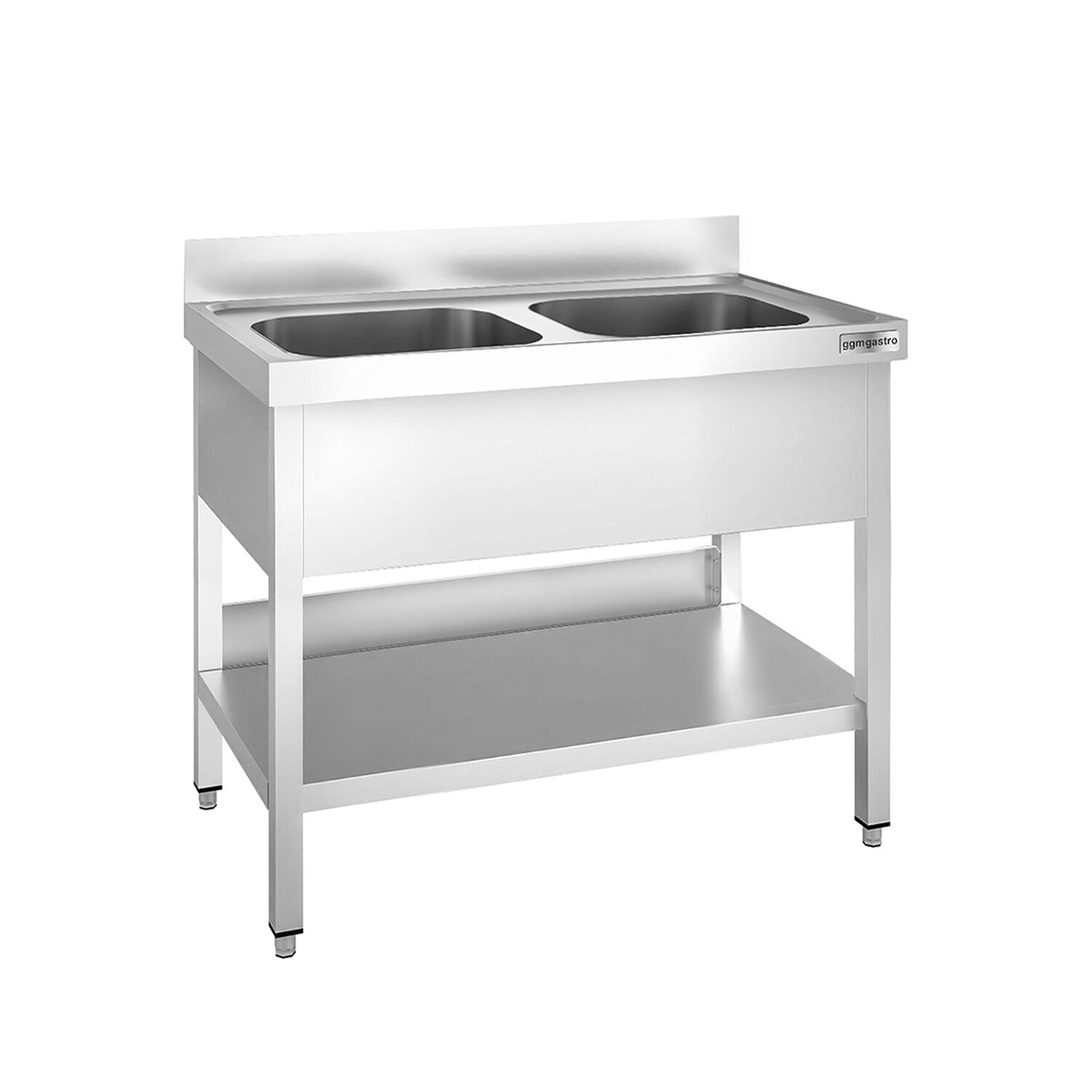 Plonge en inox PREMIUM - 1000x700mm - avec étagère basse - 2 bacs au centre