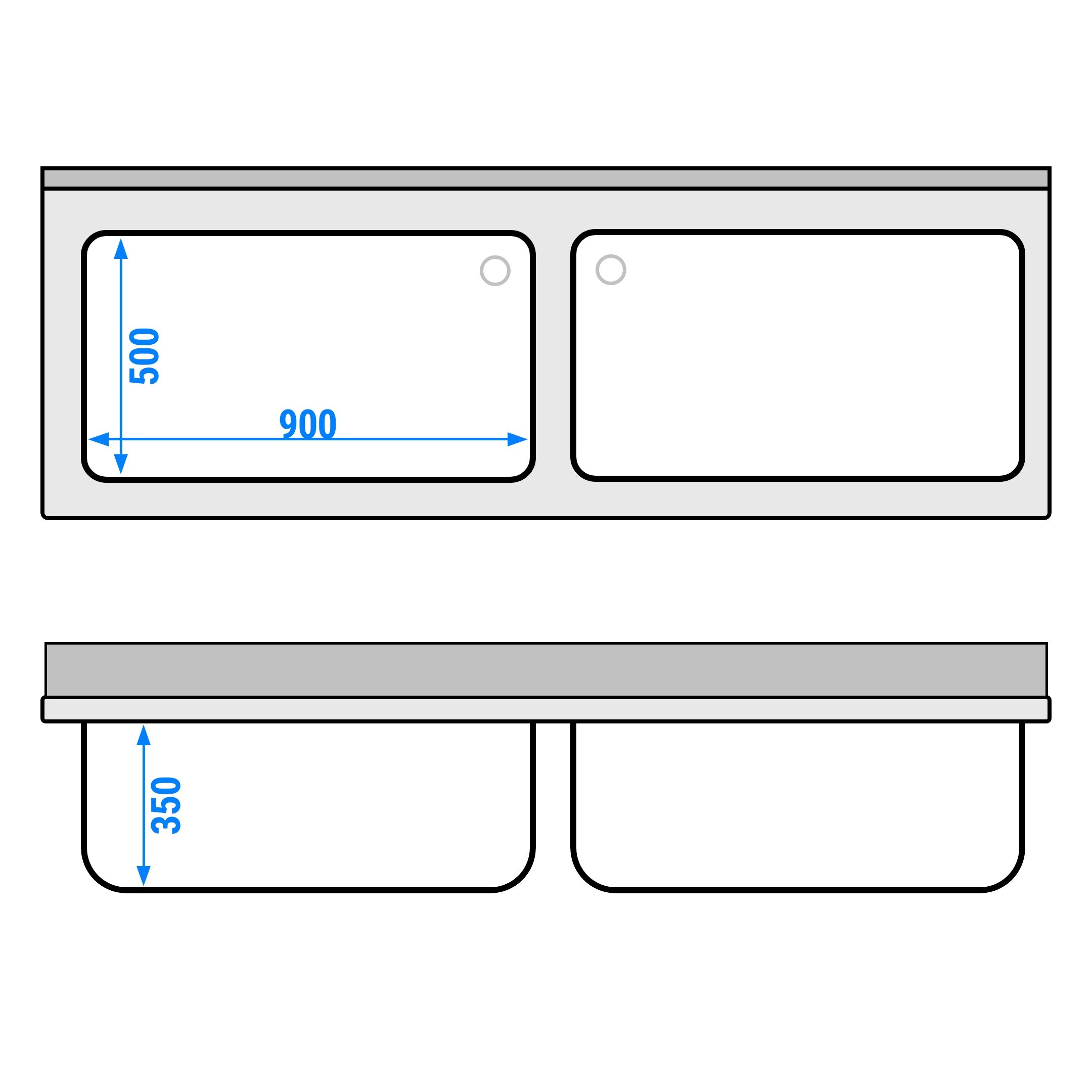 RVS spoeltafel PREMIUM - 2000x700mm - met onderblad - met 2 spoelbakken