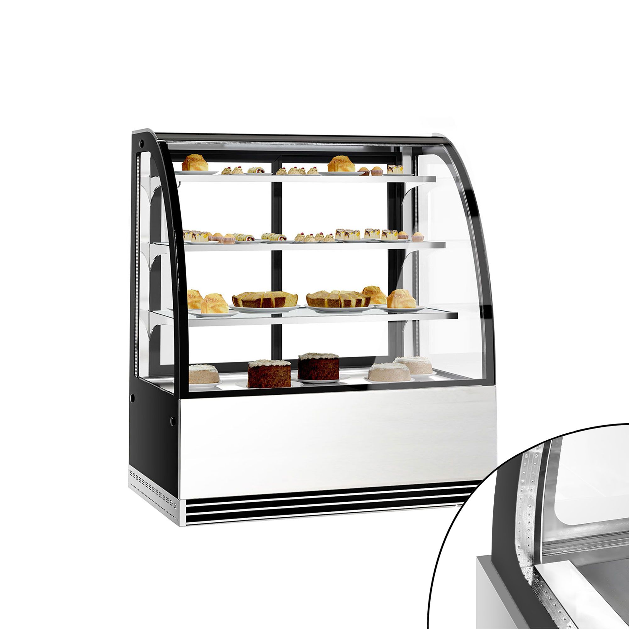 Vitrine à pâtisserie réfrigérée - 414L - 1200mm - Double vitrage - avec 3 étagères en verre - portes coulissantes vitrées arrière
