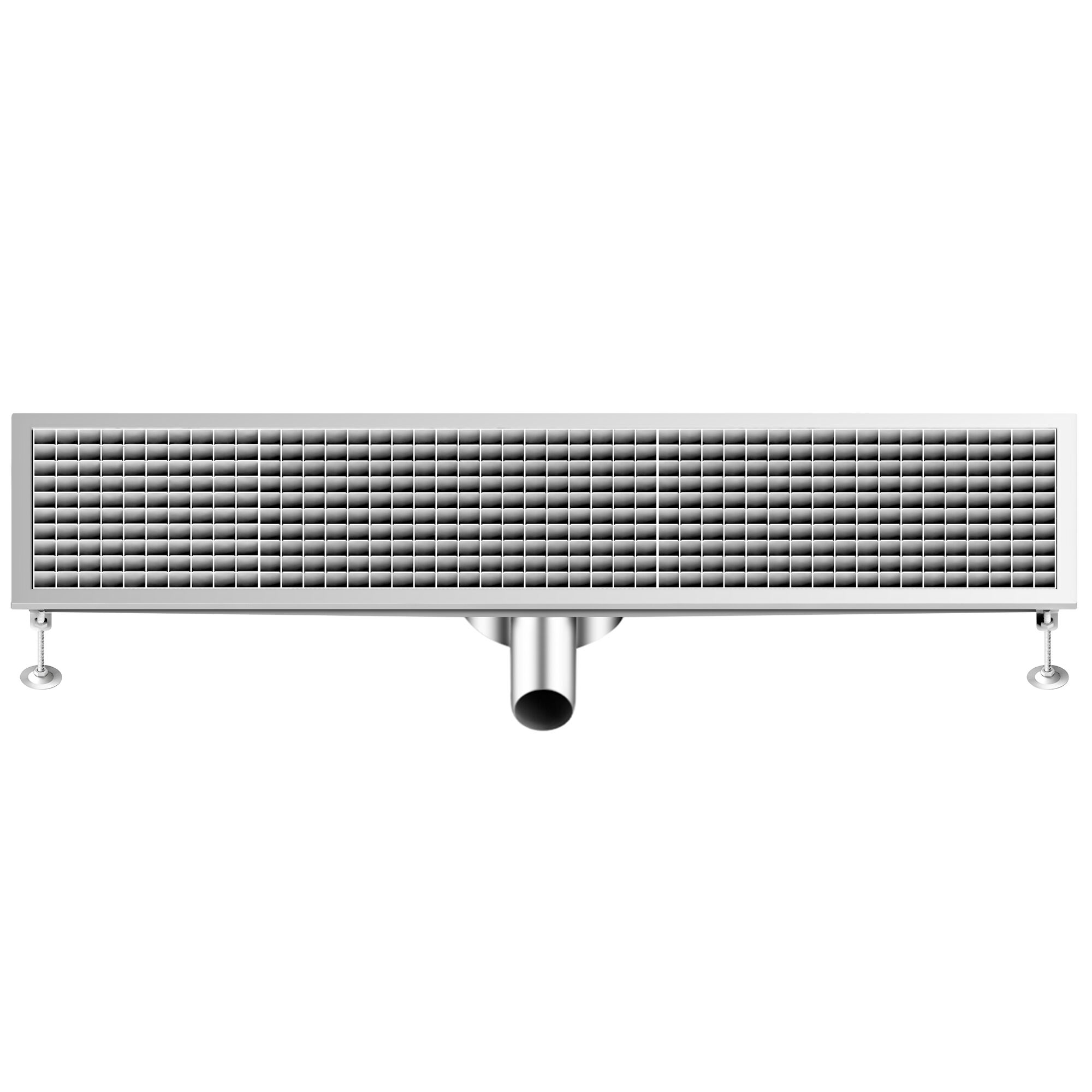 Caniveau de sol en acier inoxydable - 1200x300mm - sortie horizontale Ø70mm - avec caillebotis