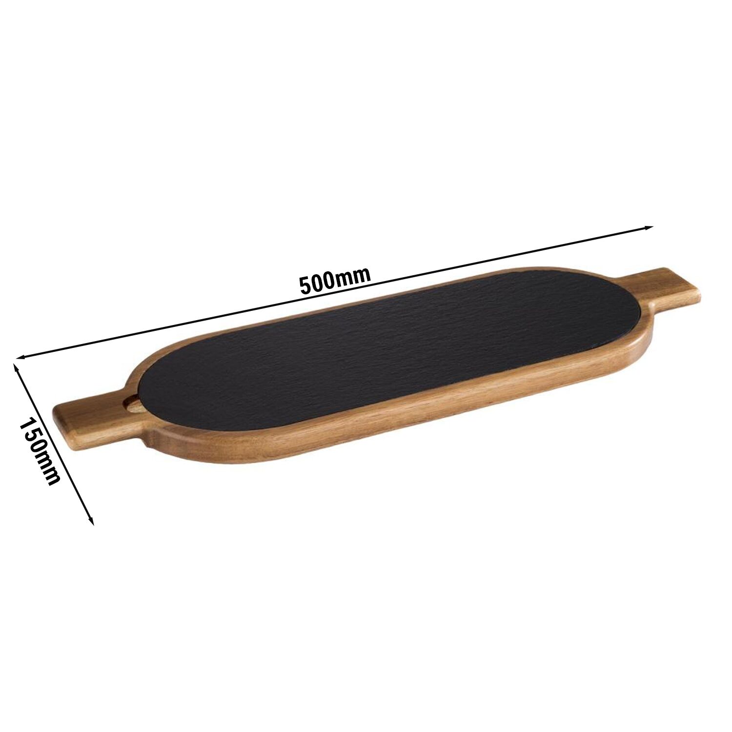(6 pcs) Planche de service - FUSIONA - Set de 2 pièces - incl. ardoise naturelle - Acacia - 500x150mm - ovale