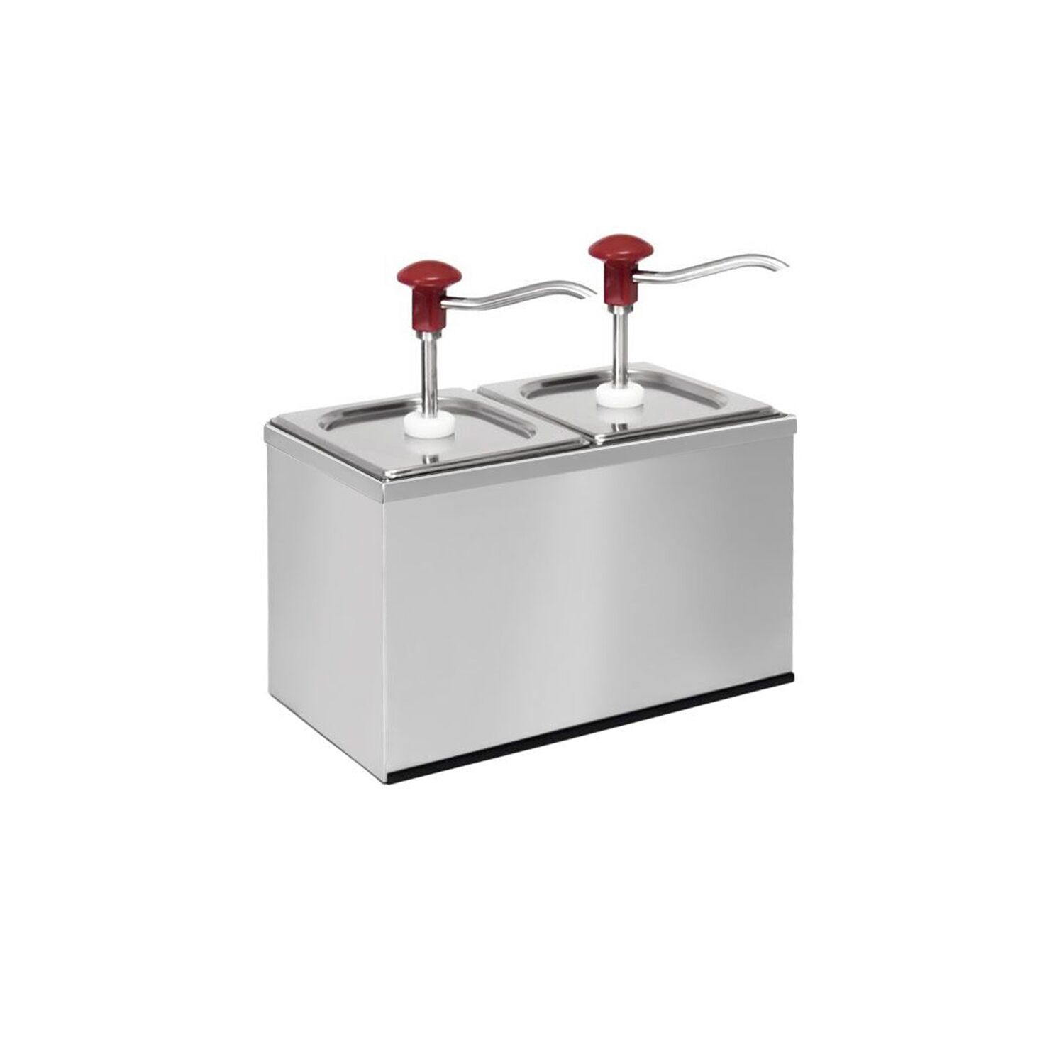 Commercial Condiment Dispenser - 2x 2 litres - adjustable dose - 30ml per pump - with container - incl. stainless steel frame - Chromed steel and plastic - 340x180x340mm