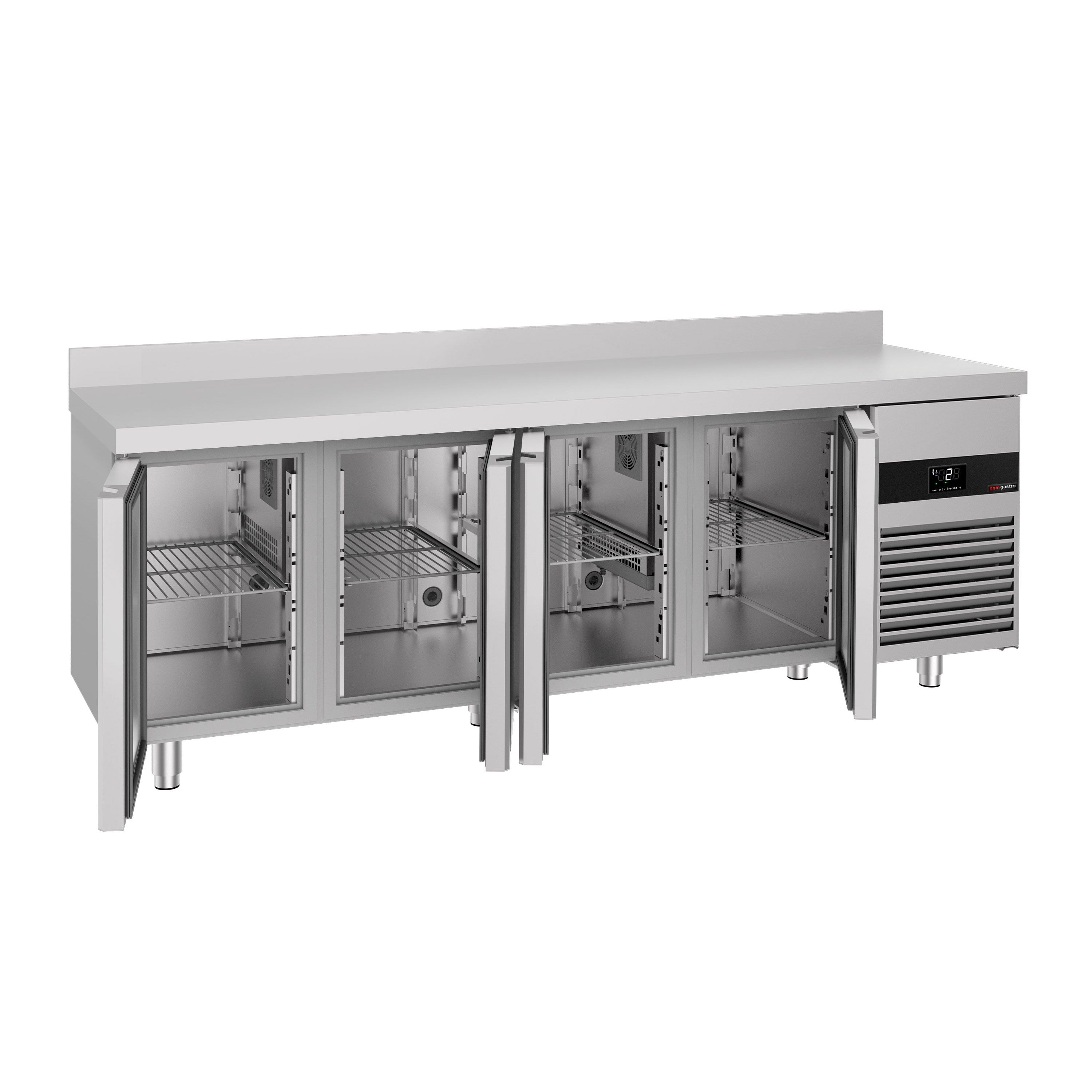 Table réfrigérée PREMIUM - 2330 x 700 mm - avec 4 portes - dosseret