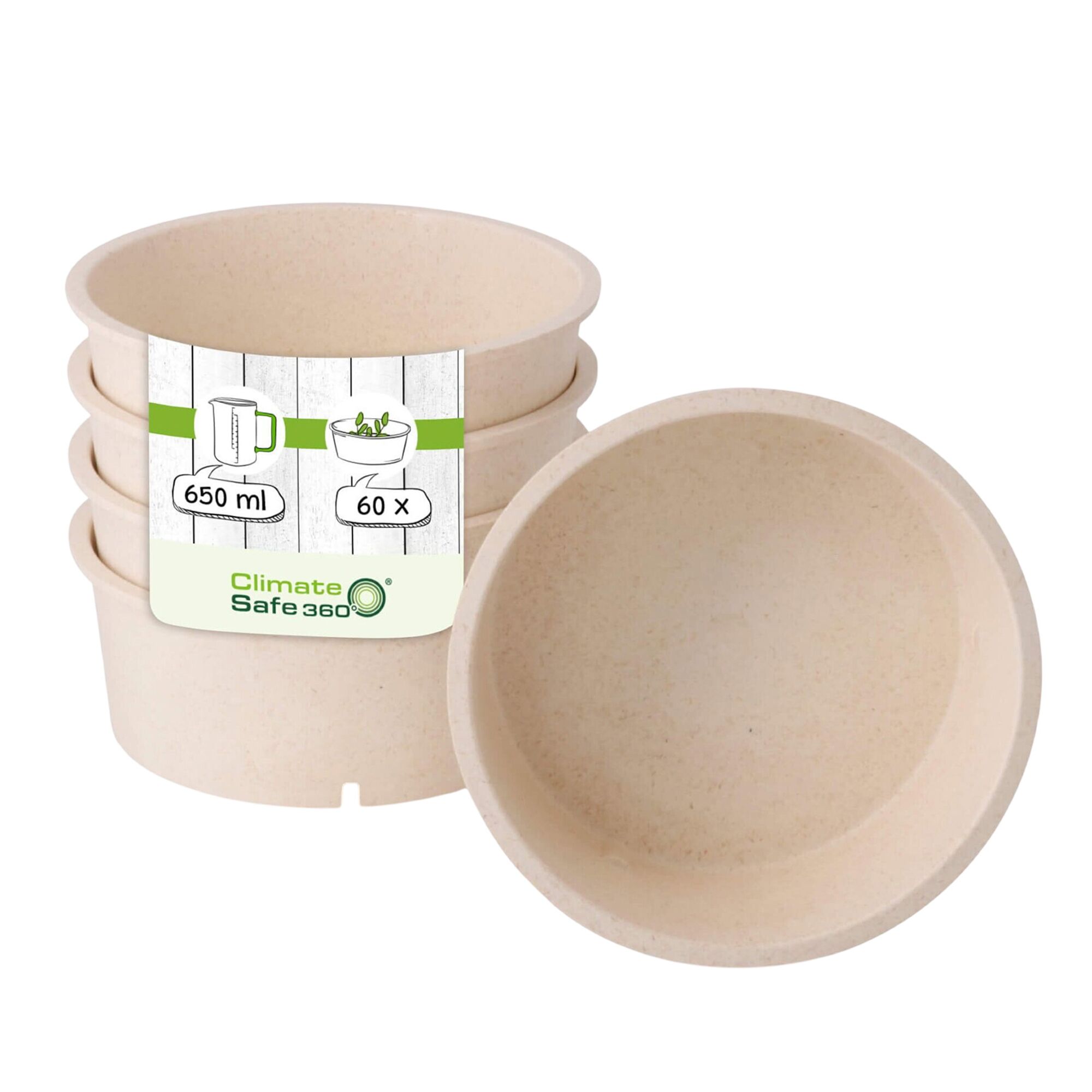 (60 pcs) Saladier - Bio-compound - 650ml - Ø 150mm - Profondeur : 60mm - Crème blanc