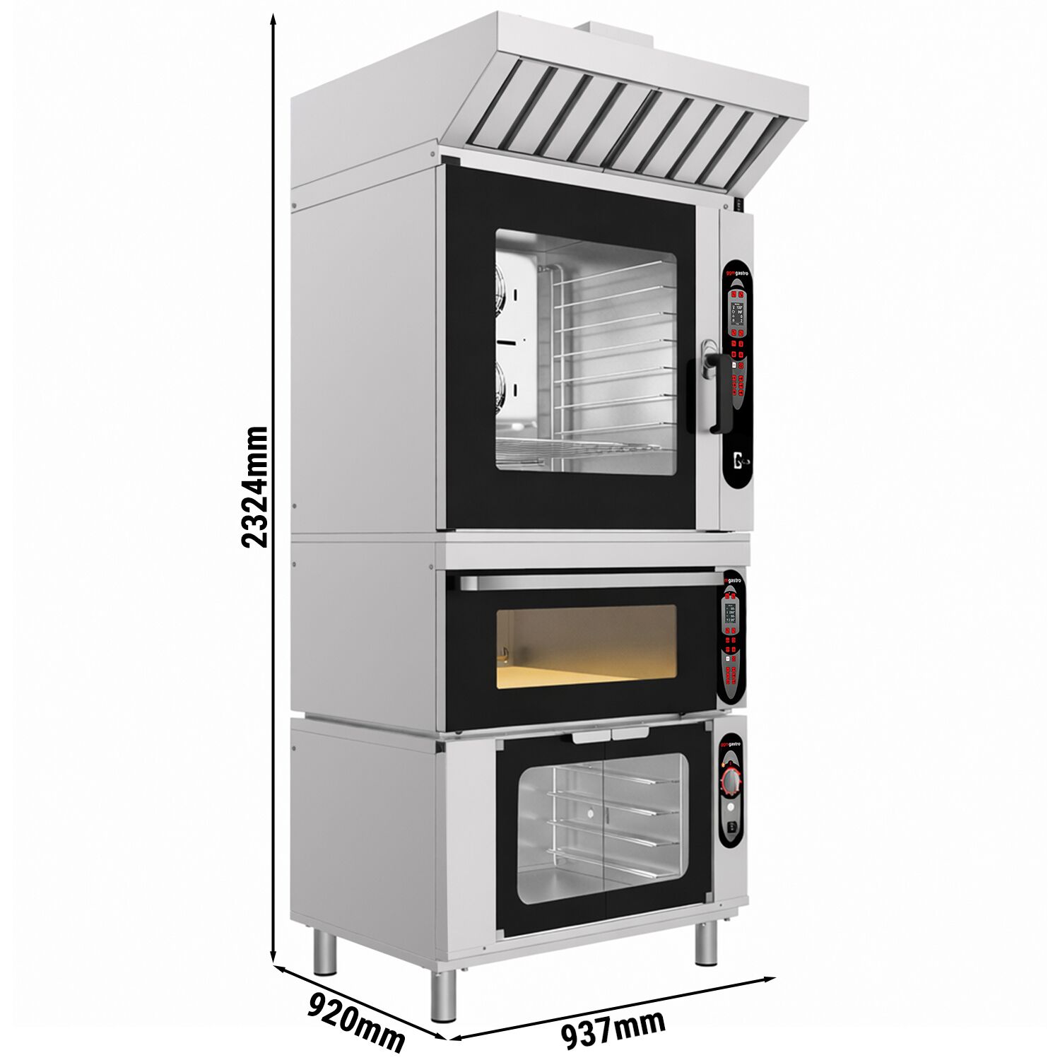 Four mixte de boulangerie – Digital – 6x EN 600 × 400 – incl. système de lavage, hotte, four à étages & étuve 12x EN 600 × 400