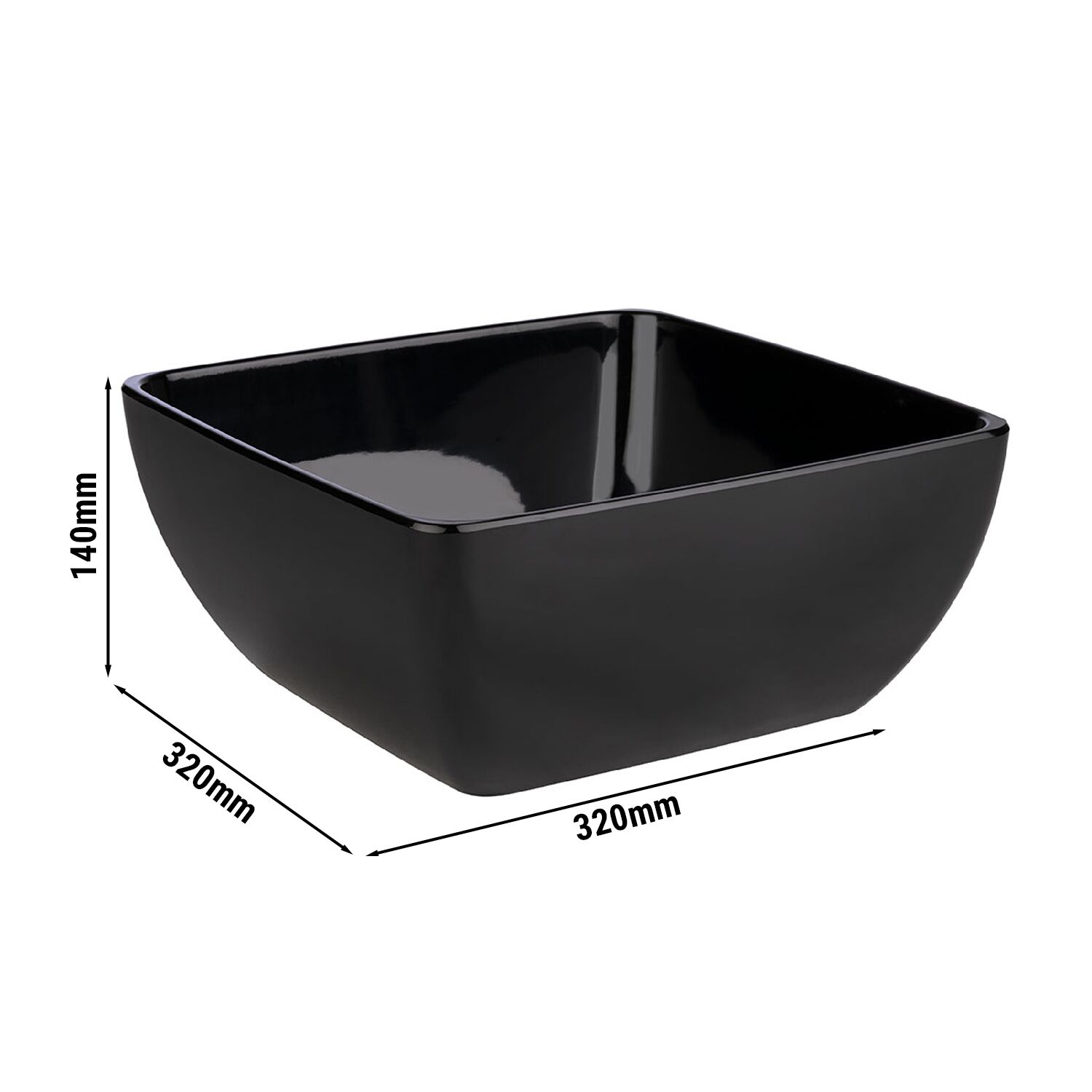 (6 st) Skål - PURE - Melamin - 8 l - fyrkantig - 320x320x140 mm - stapelbar - svart
