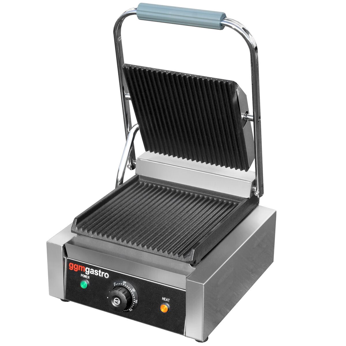 Commercial Contact Grill - Heavy Duty Panini Press - 2.2kW - Digital - plates: ribbed top & bottom - grill area: 230x230mm