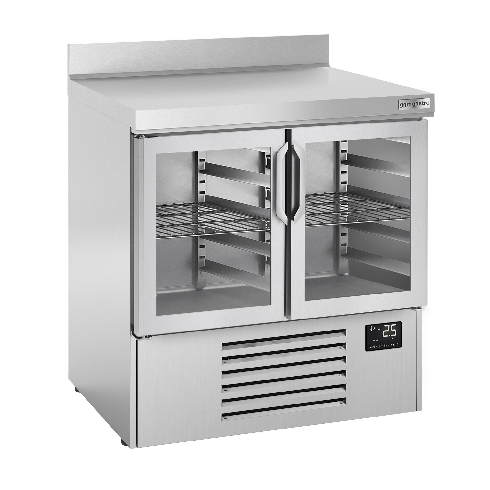 Commercial Counter Fridge PREMIUM PLUS - 978x700mm - glass doors - with upstand - capacity 230 litres