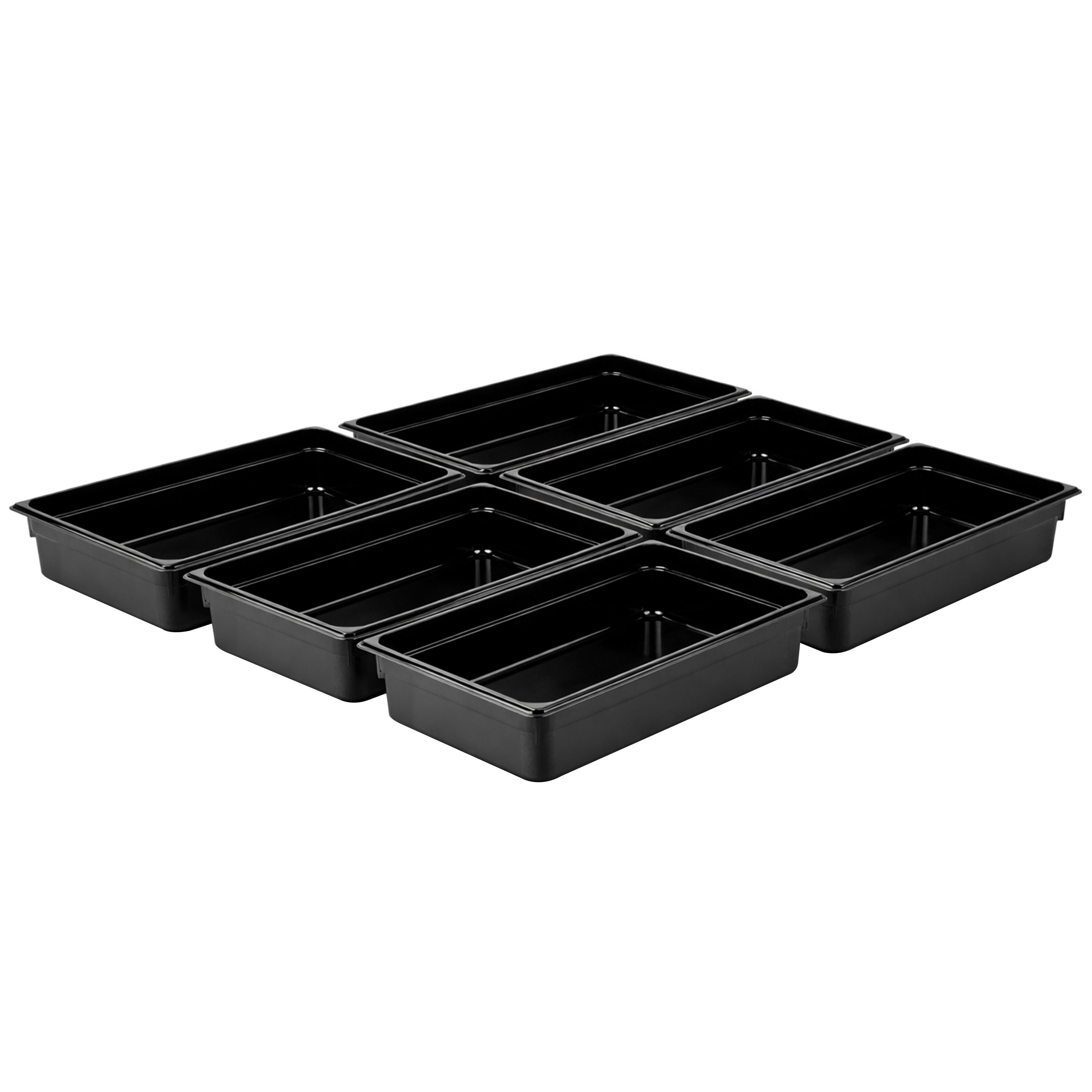 (6 pièces) Bac en Polycarbonate GN 1/1 - Noir - Hauteur : 100 mm