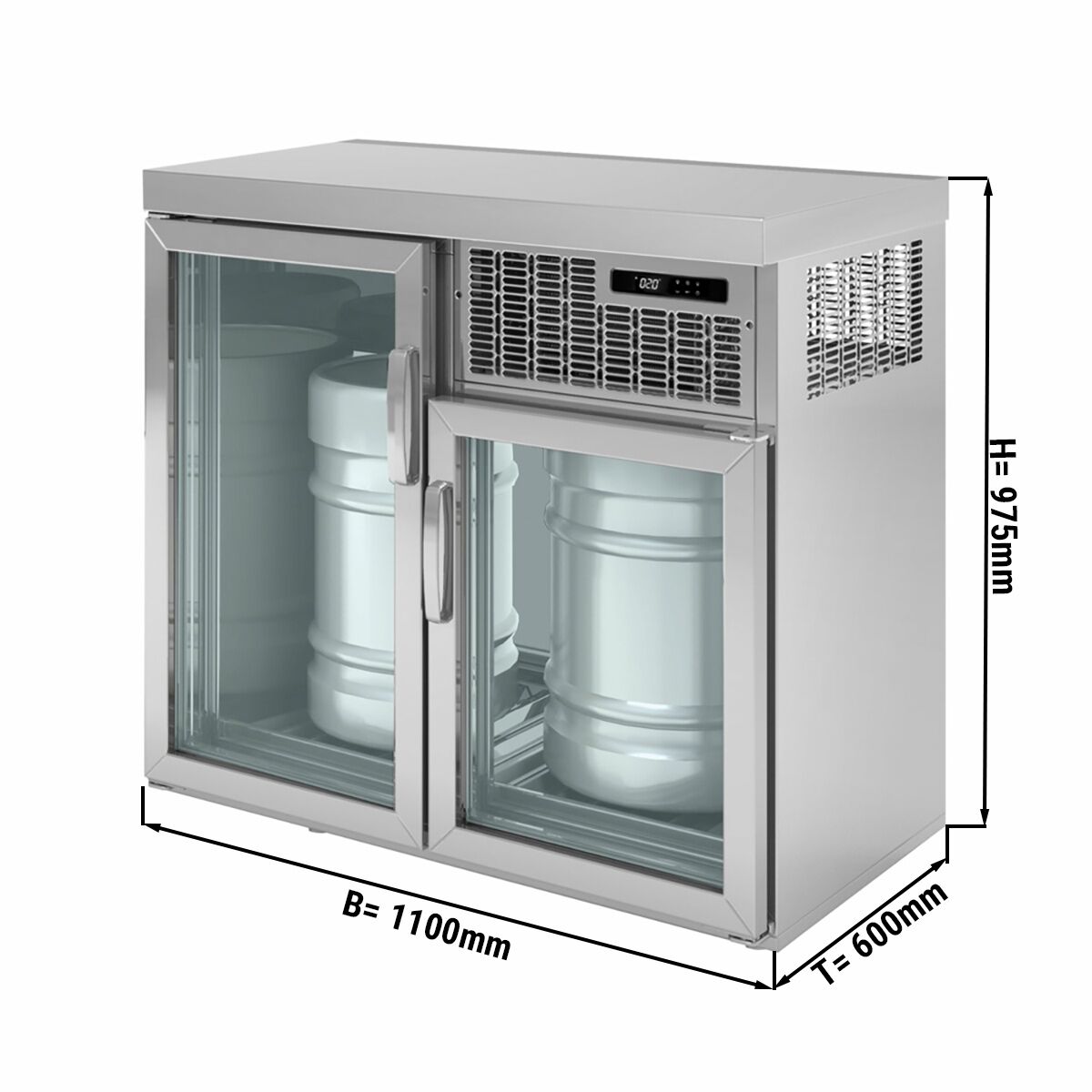 Keg Fridge - 2x50L Kegs - 1100x600mm - with 2 Glass Doors