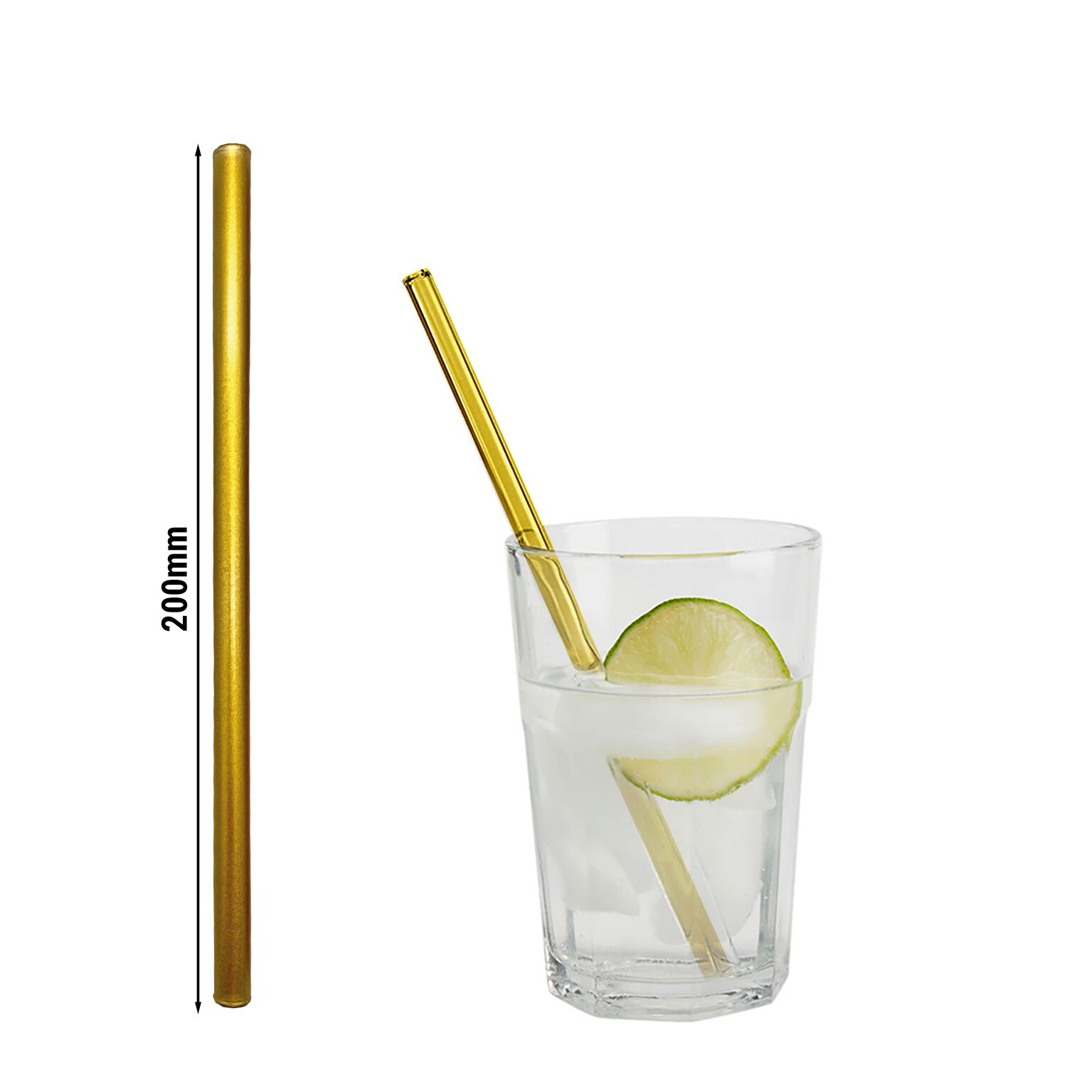 (50 pièces) Pailles en verre – 200 mm – Ø 8 mm – Or – incl. 1 brosse de nettoyage