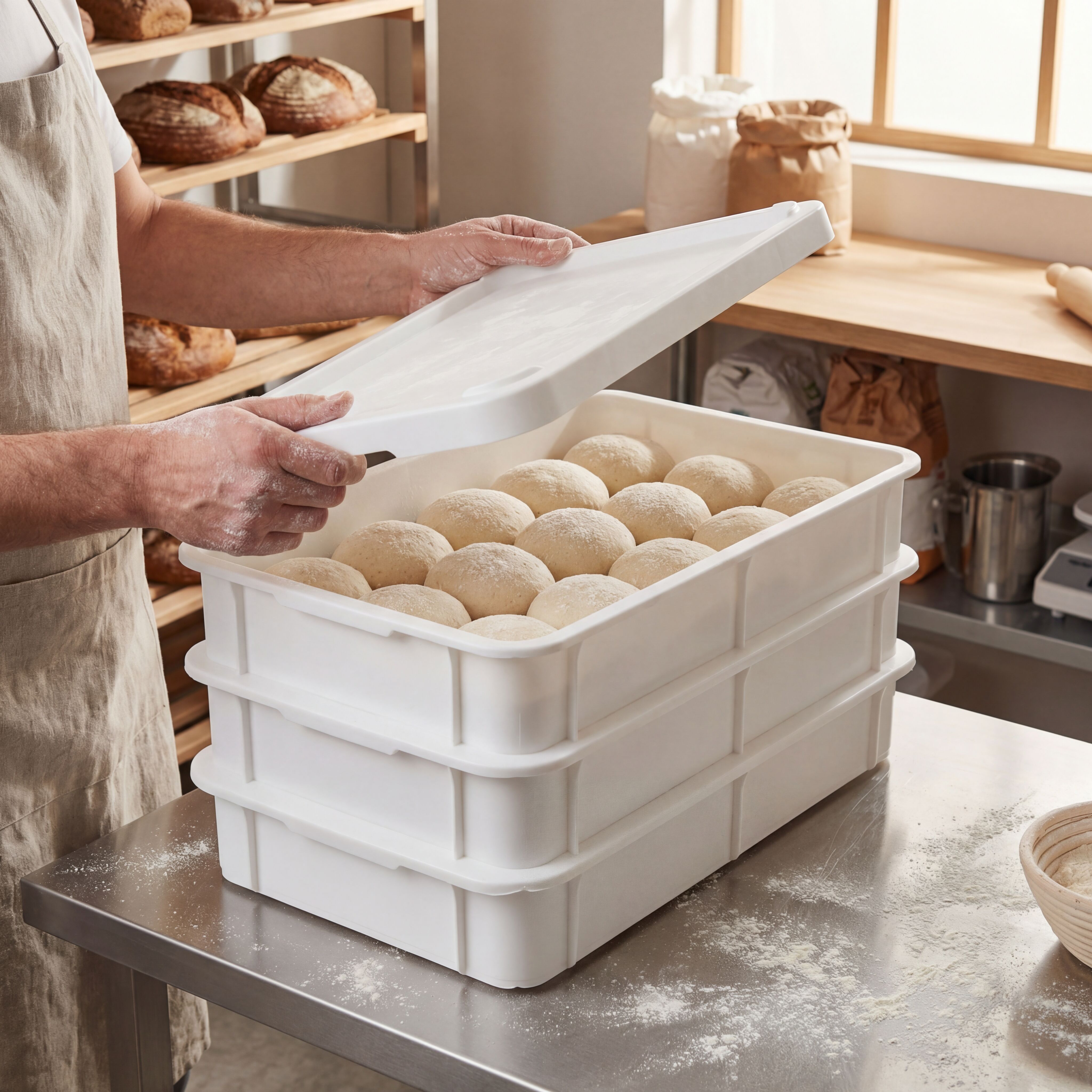 Bac à pâtons - Set - Professionnel - 8 bacs & 1 couvercle - EN 600x400 - Hauteur:100mm - Polypropylène - Blanc