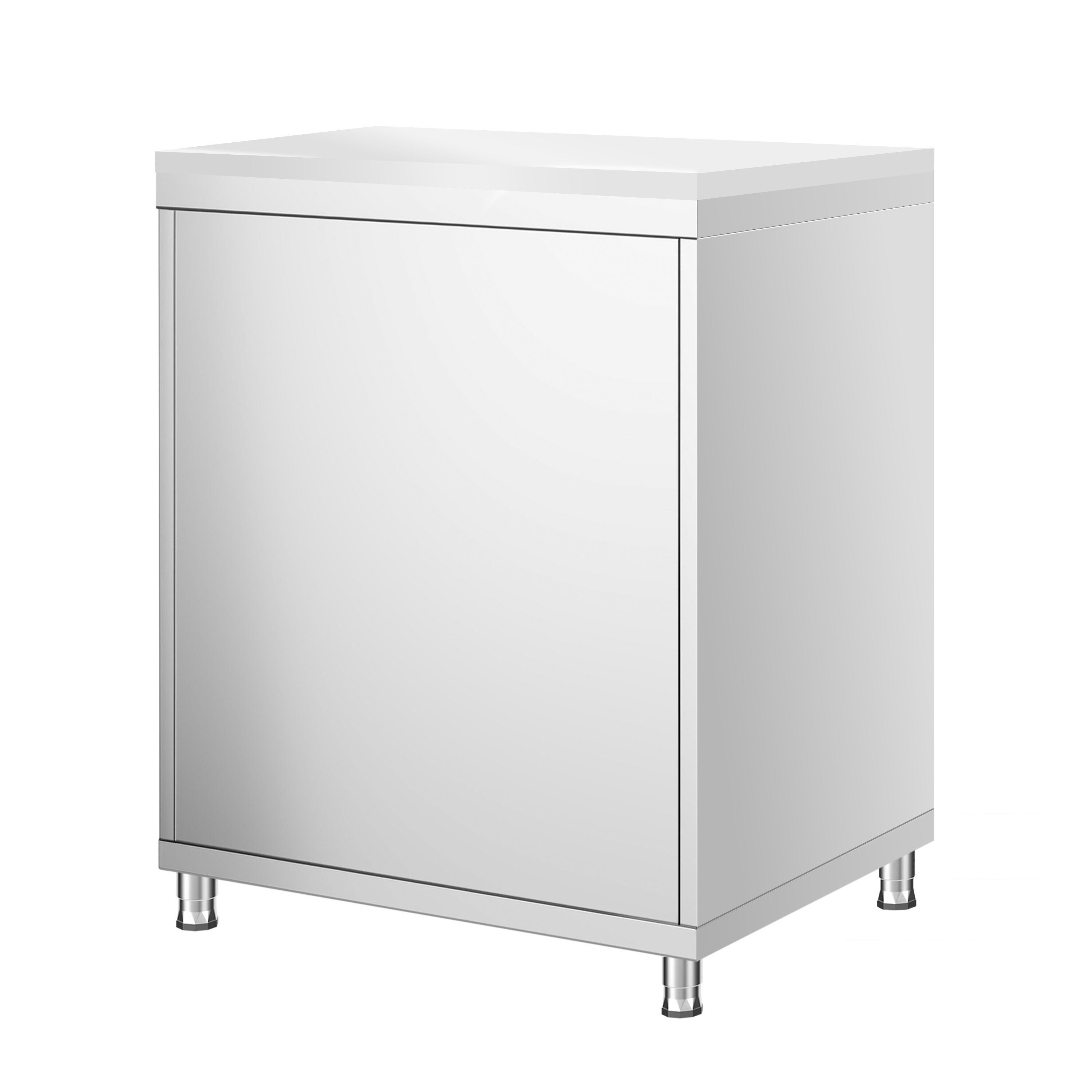 Table armoire en acier inoxydable PREMIUM - 600x600mm - avec portes battantes - pour produits céréaliers, produits laitiers - incl. plateau de découpe Blanc PEHD (HACCP)