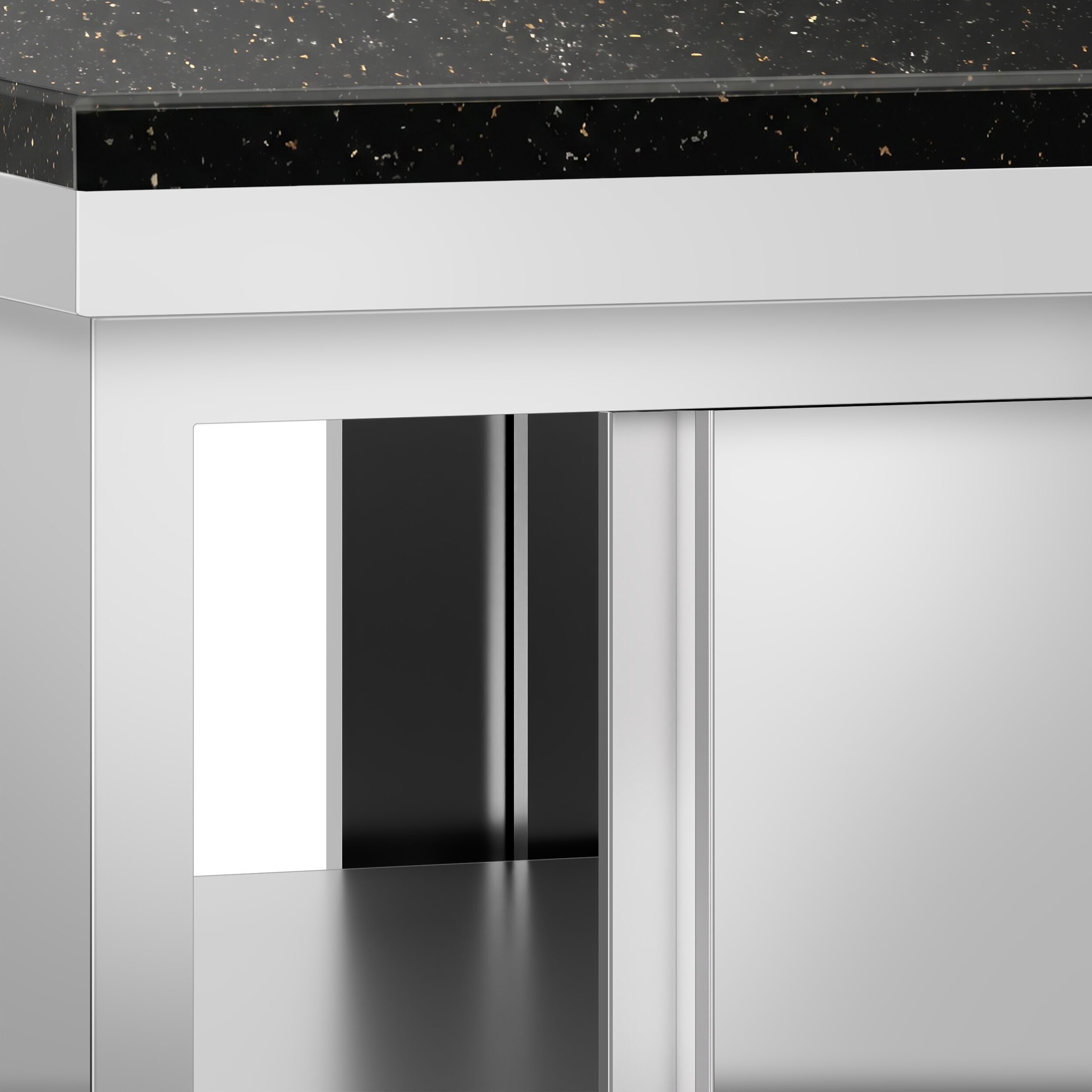 Roestvrijstalen werkkast PREMIUM - 2000 x 600 mm - met doorgeefluik - incl. granieten werkblad