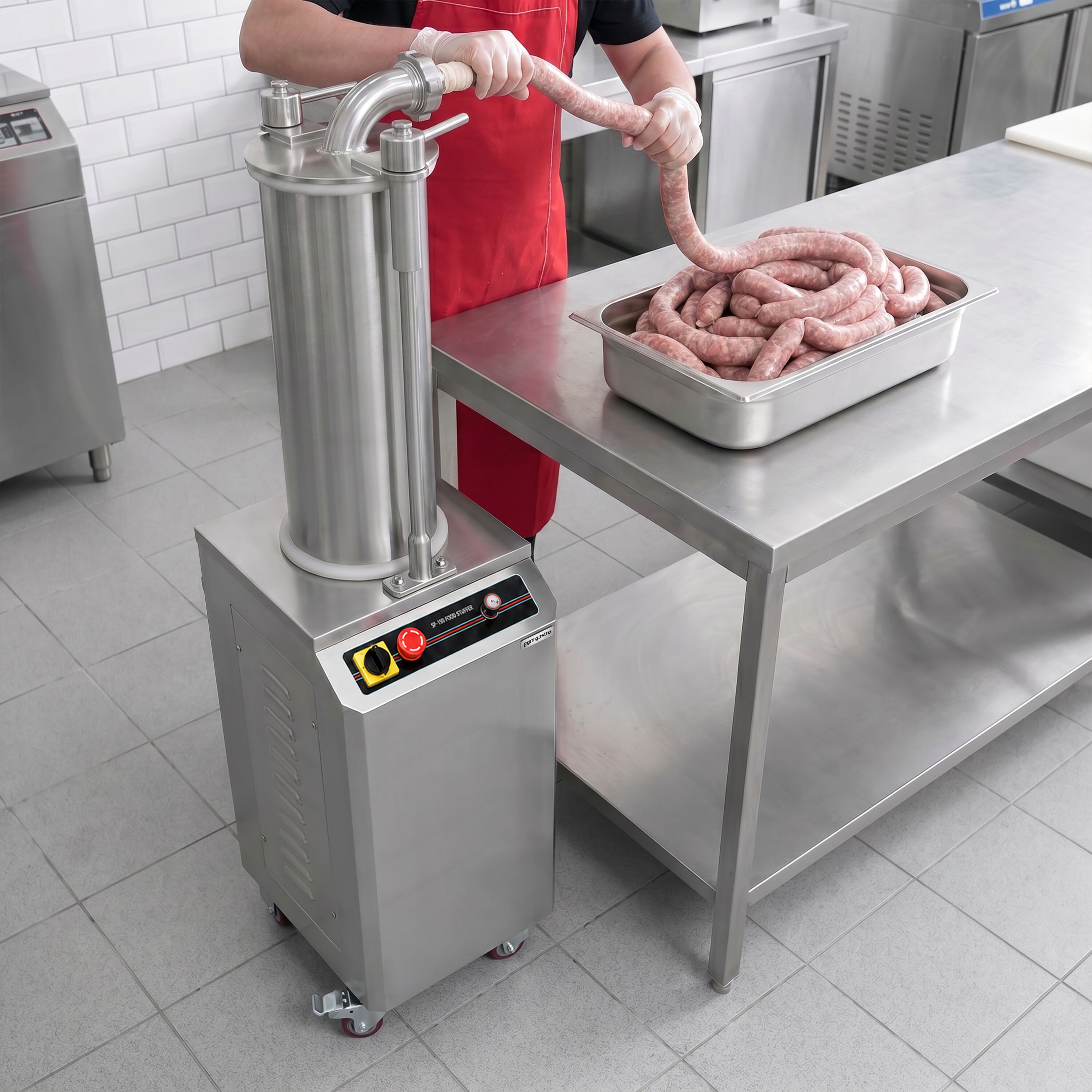 Hydraulische worstenvuller - verticaal - 35l - 1,5kW - RVS - incl. voetpedaal & 3 vulbuizen
