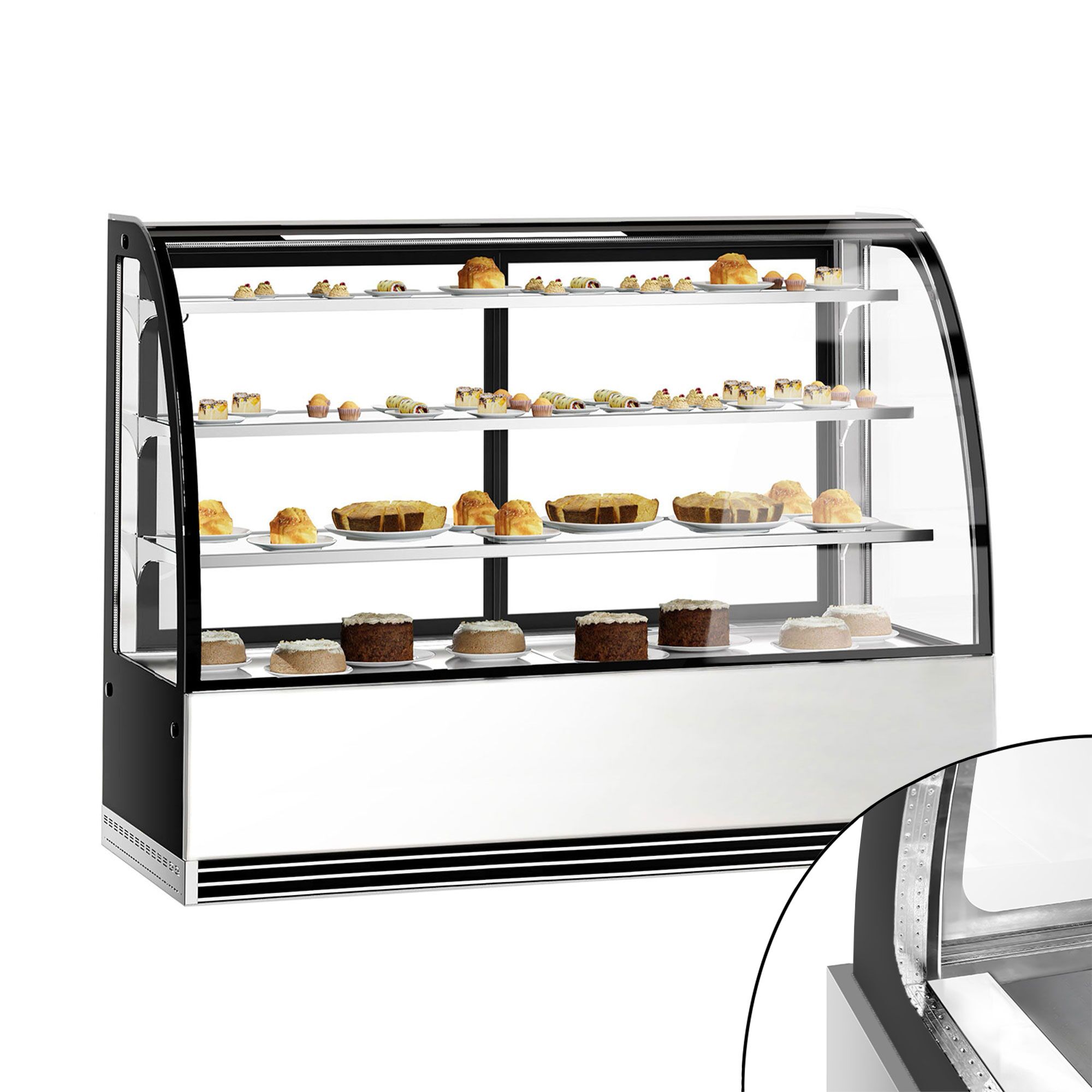 Vitrine de comptoir réfrigérée - 633L - 1800mm - Double vitrage - avec 3 étagères en verre - portes coulissantes vitrées arrière - pour pâtisseries - Pour FR