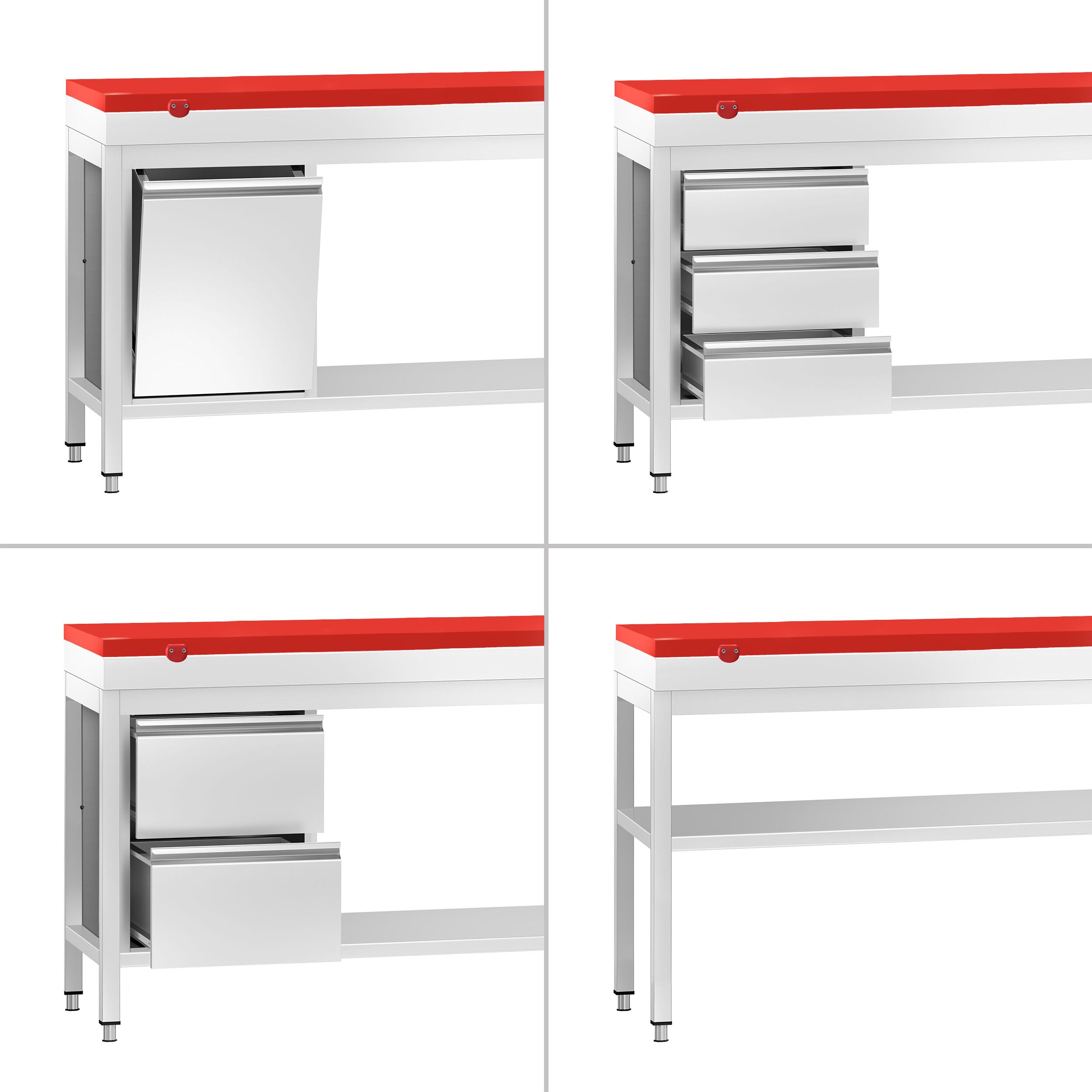Stół roboczy centralny ze stali nierdzewnej PREMIUM - 600x700mm - z półką - z deską do krojenia Czerwony