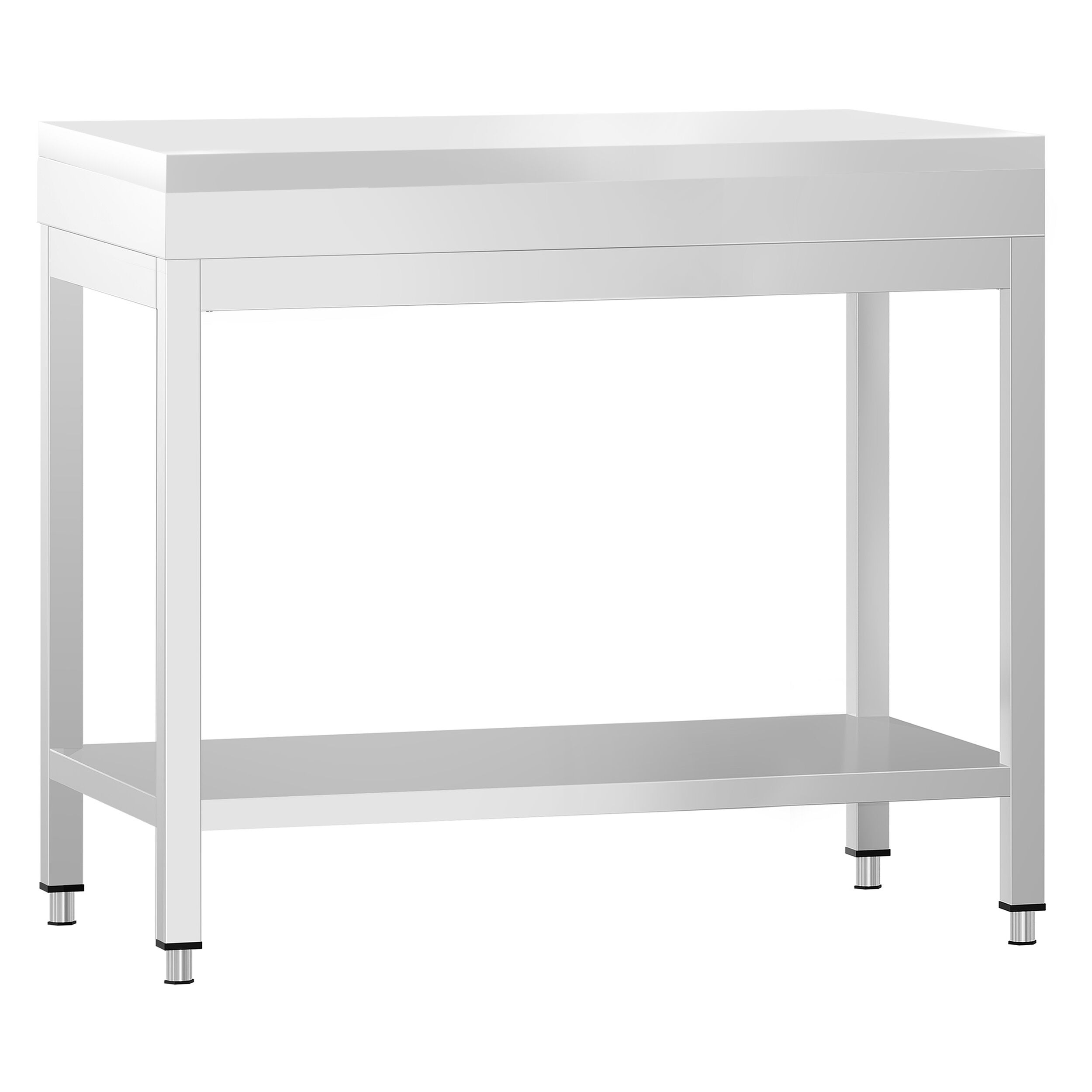 Stół roboczy centralny ze stali nierdzewnej PREMIUM - 700x700mm - z półką - z deską do krojenia Biały