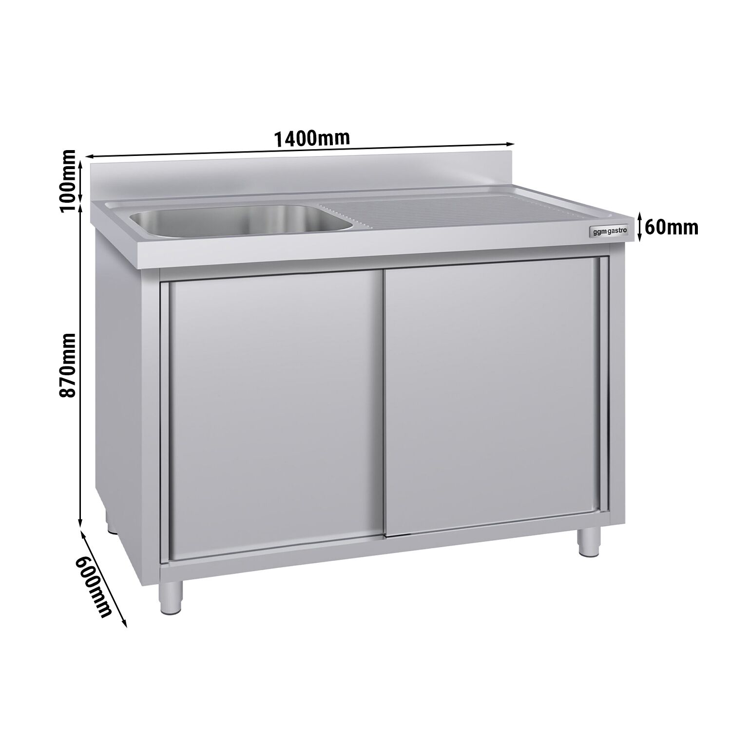 Meuble évier ECO - 1400 x 600 mm - avec 1 bac à gauche