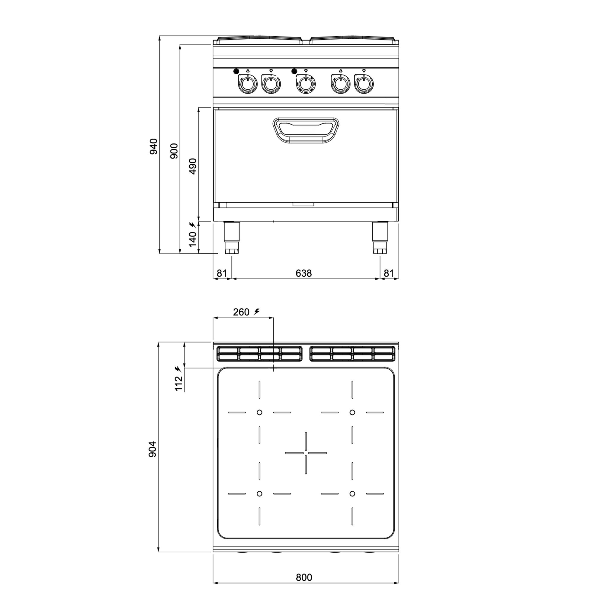 Infrared Hob - 20.68kW - 4 zones - with Electric Oven Convection Oven - 4.68kW