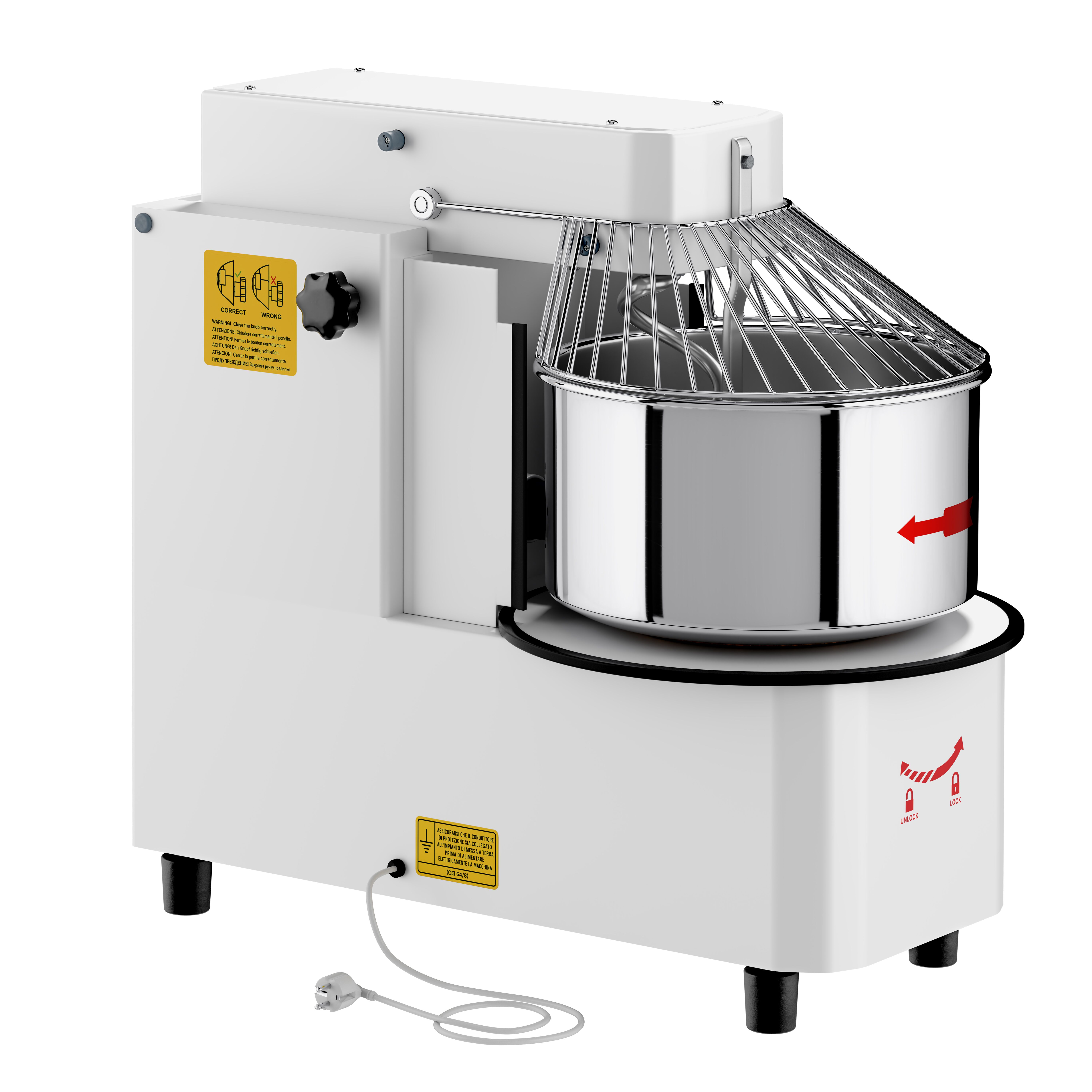 Pétrin à Pâte / Pétrin à spirale - 22 Litres / 18 kg - 1 Vitesse - Cuve Amovible & Tête Relevable - Fonction Minuterie