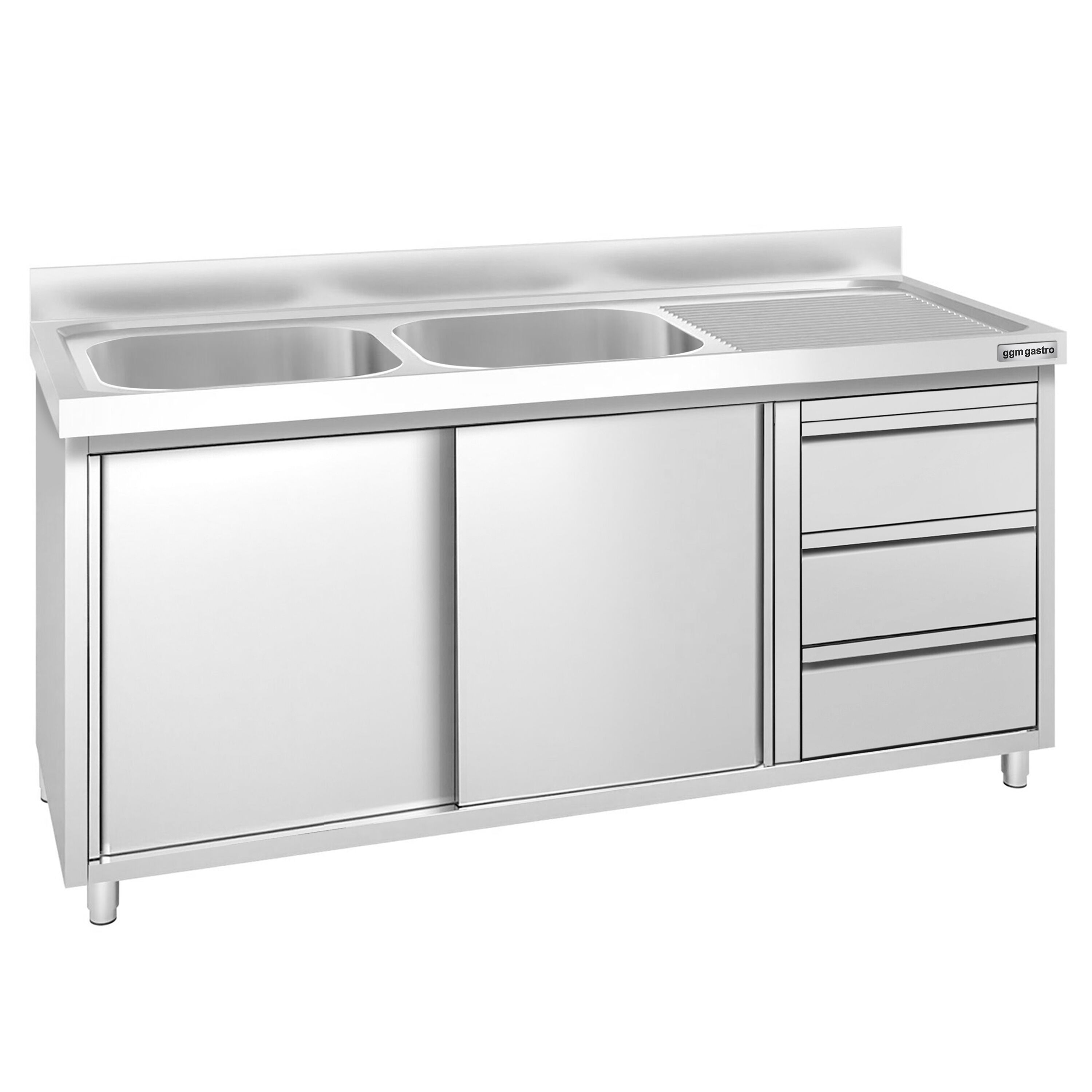 Meuble plonge PREMIUM - 1600x600mm - 2 bacs - 3 tiroirs