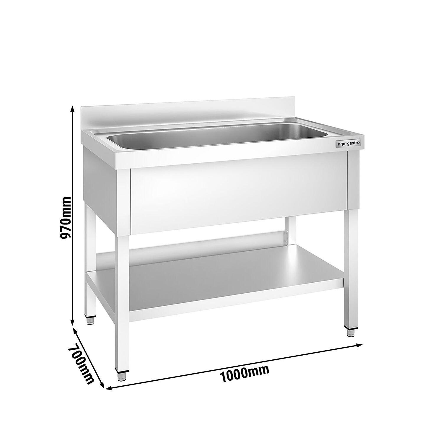 Plonge à marmites en inox PREMIUM - 1000x700mm - avec étagère basse & 1 bac