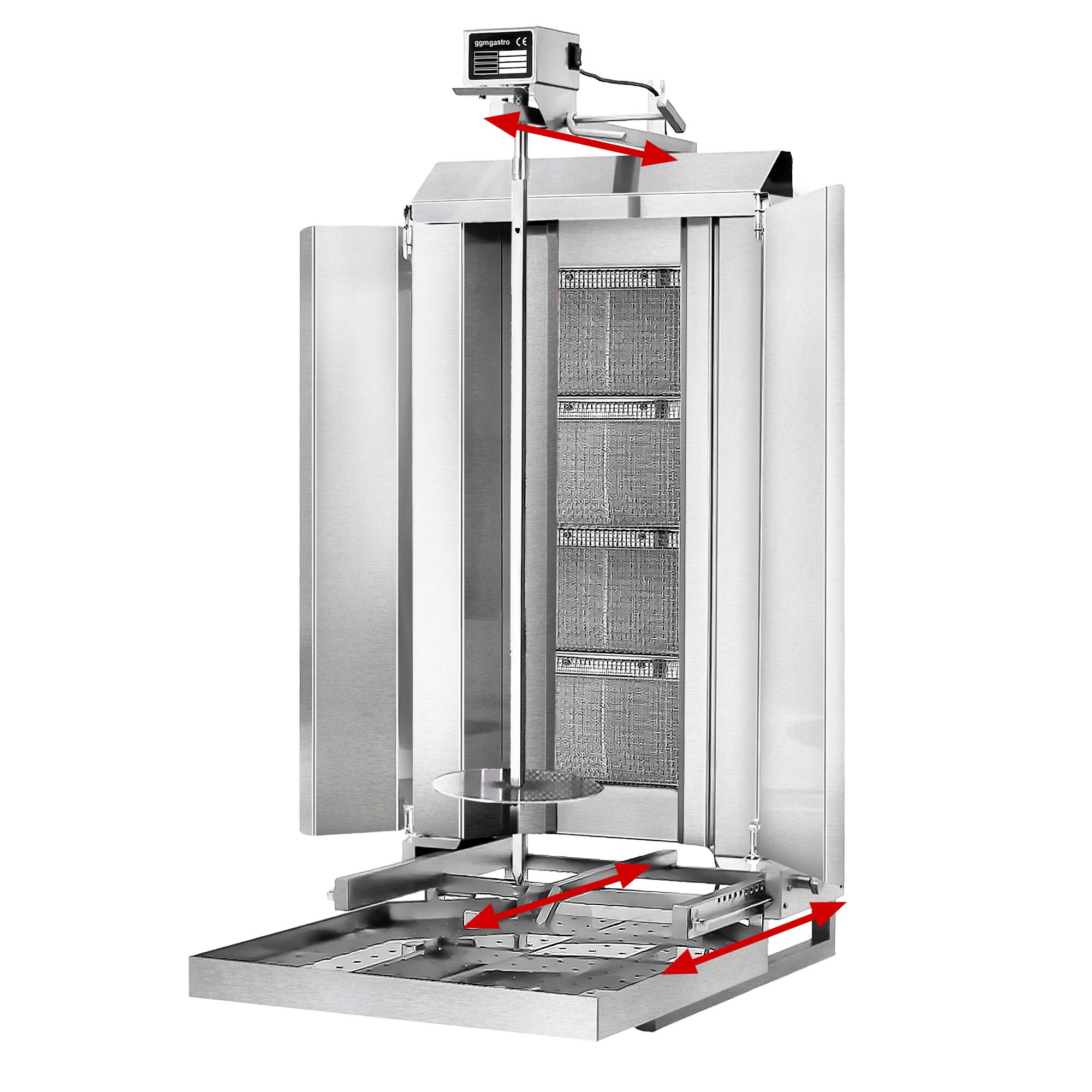 Gas Doner Kebab Grill (Shawarma/Gyros) - 4 Burner - up to 60kg - 13kW - Countertop - incl. 2 splash guards & 2 double doors