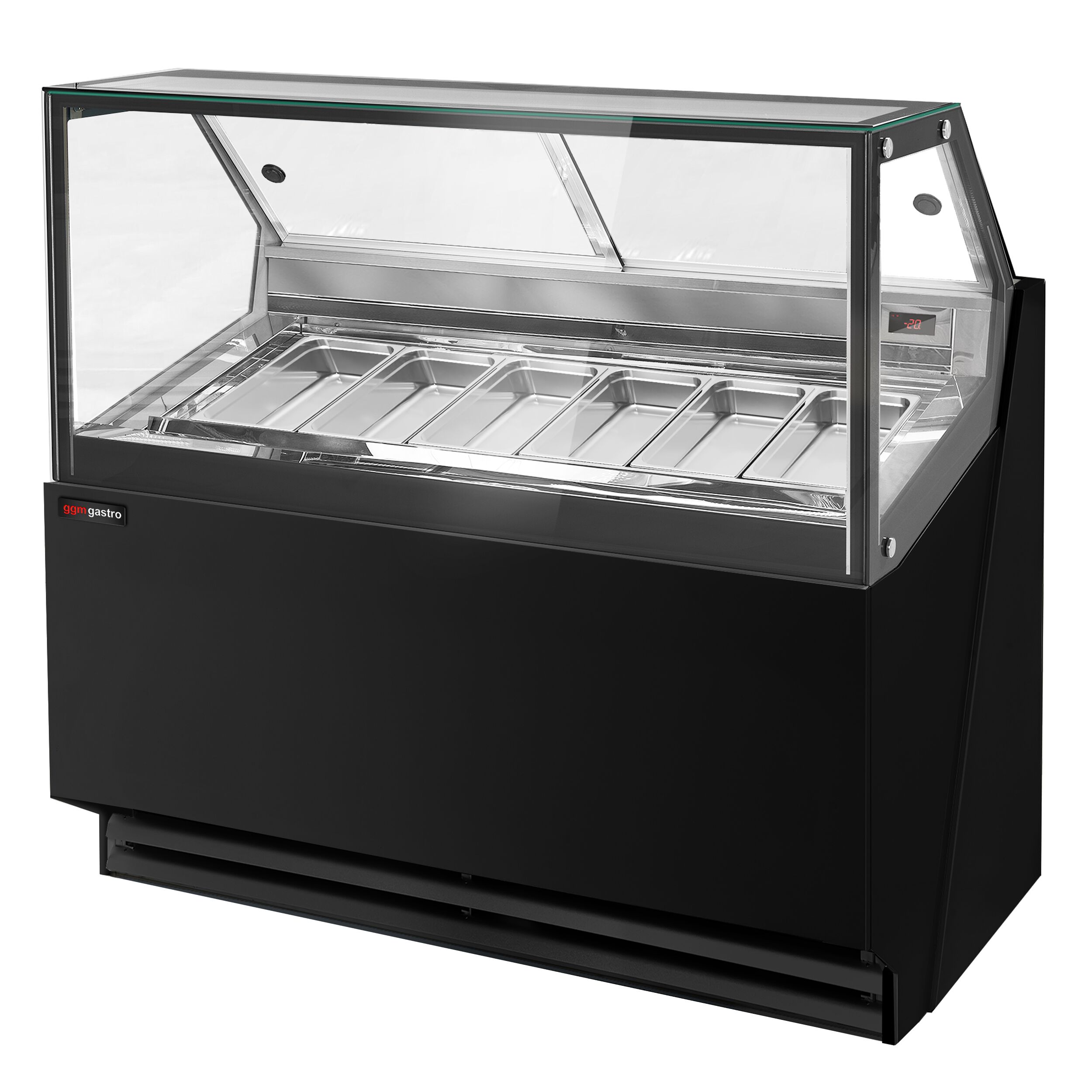 Vitrine à glace THEO – 1300 mm – refroidissement ventilé – pour 6 bacs à glace de 5 litres – Noir