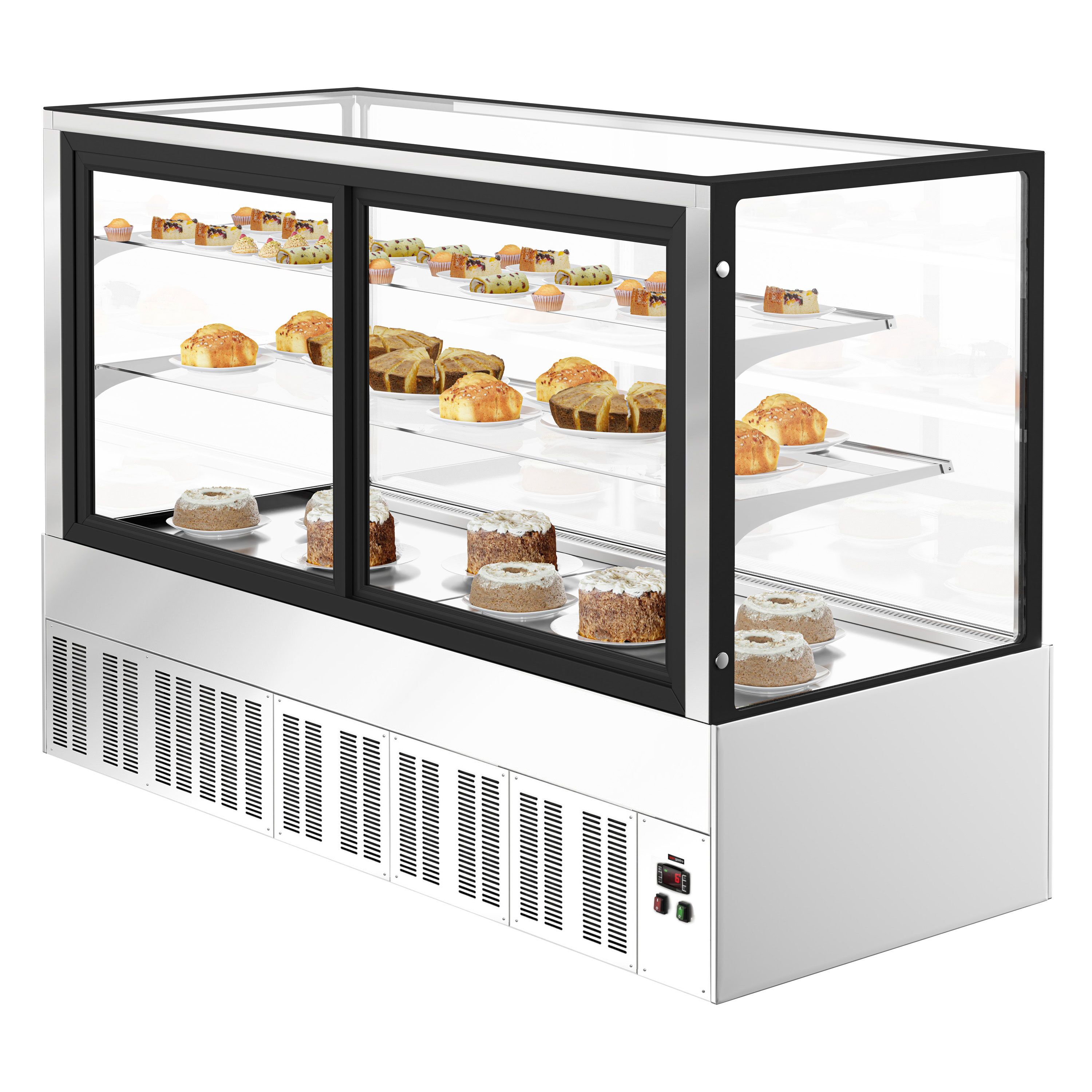 Commercial cake display fridge - Double glazing - square - with 3 adjustable shelves - rear sliding doors - for patisserie - 725L - 1800mm