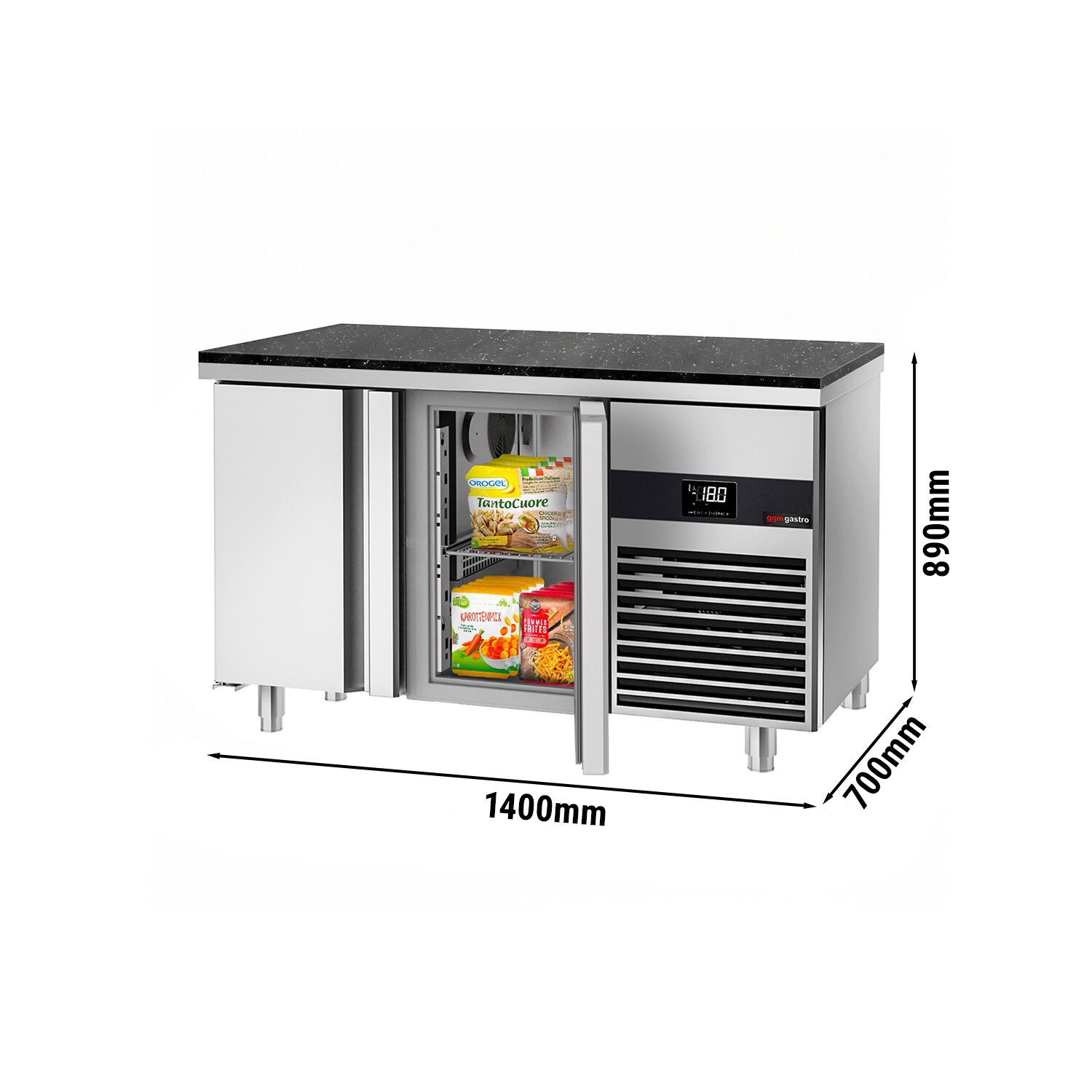 PREMIUM Freezer Counter – 1400 × 700 mm – with 2 Doors – incl. Granite Worktop