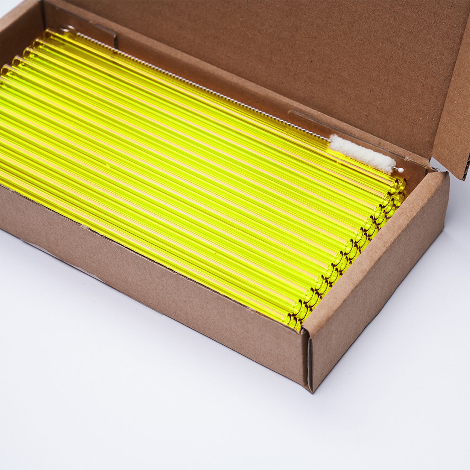(50 pièces) Pailles en verre – 150 mm – Ø 8 mm – jaune néon – incl. 1 brosse de nettoyage