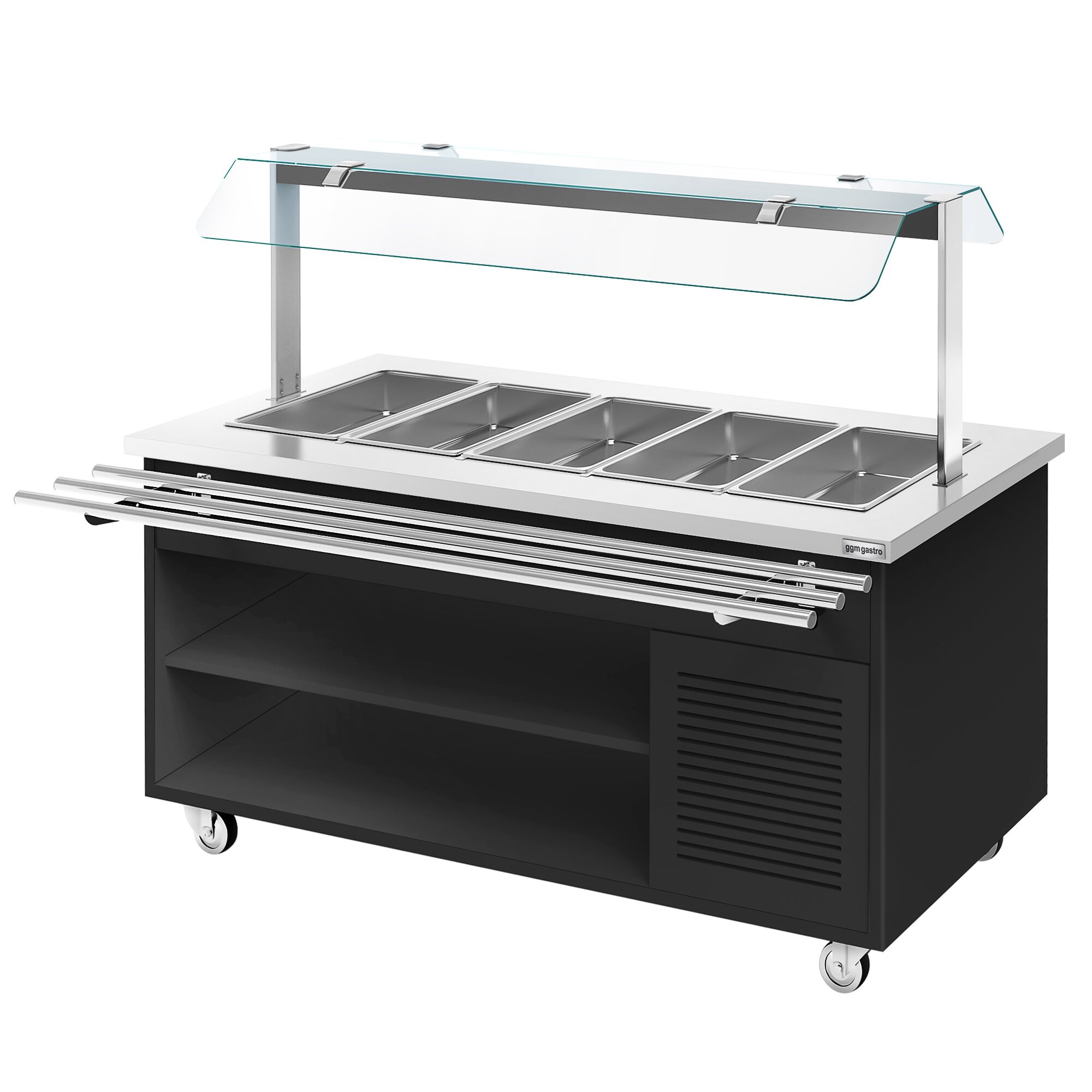Buffet réfrigéré DANZIG - 1900mm - 5 bacs GN 1/1 - avec Glissière pour plateaux - Noir