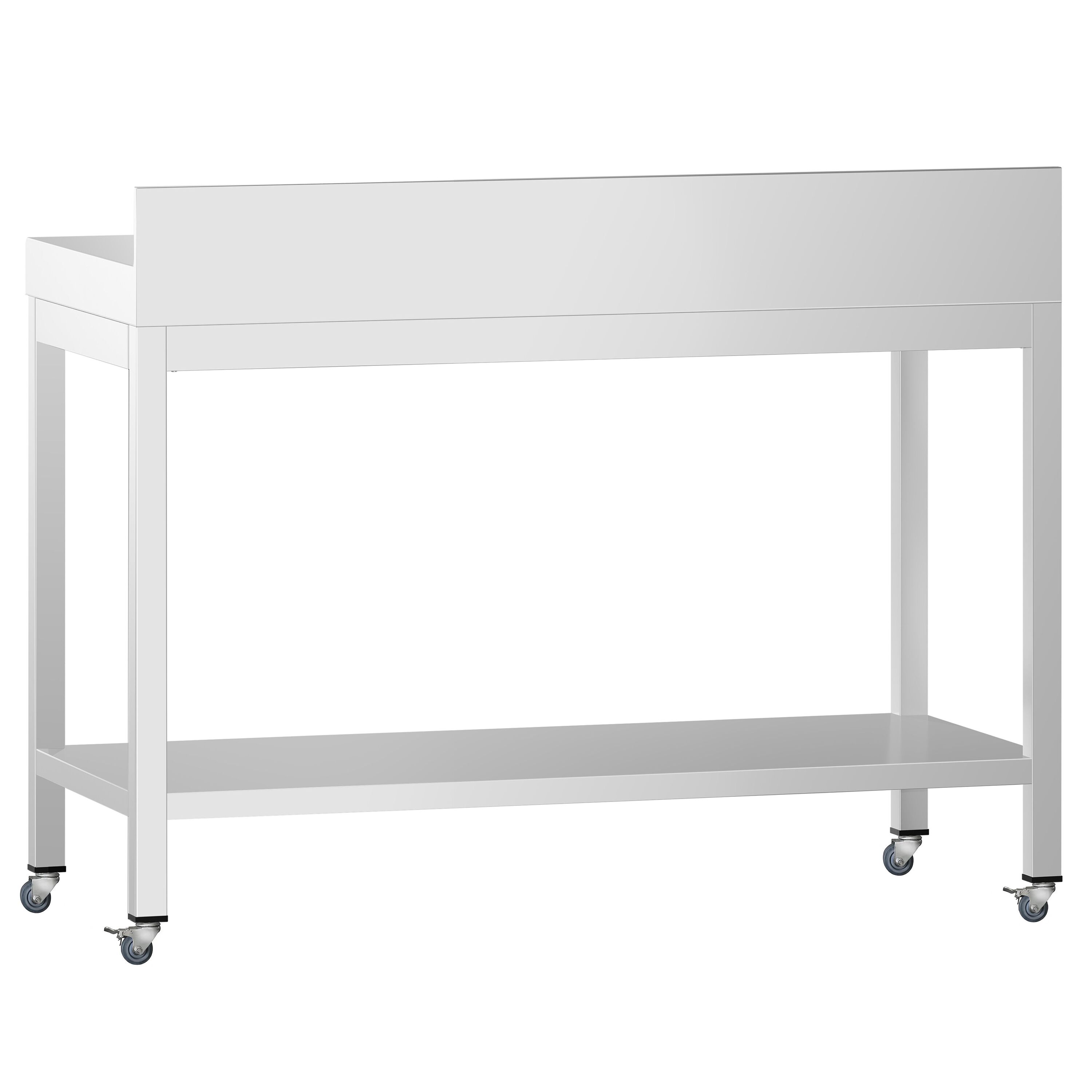 Table de travail en inox PREMIUM - 1000 x 600 mm - avec tablette inférieure, dosseret et roulettes