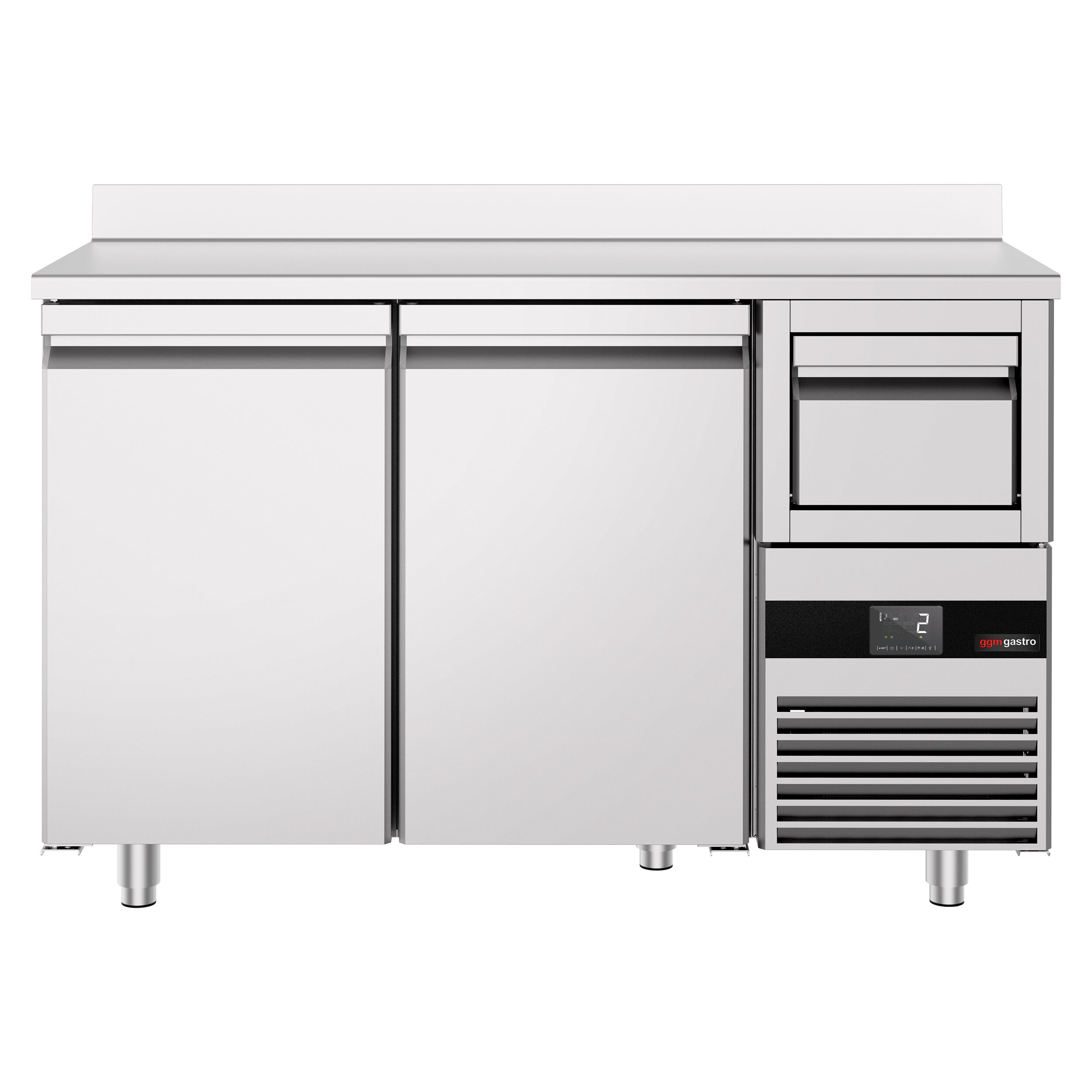 Arrière-bar réfrigéré professionnel  PREMIUM - 1580 x 600 mm - avec 2 portes - avec dosseret - avec tiroir à marc de café